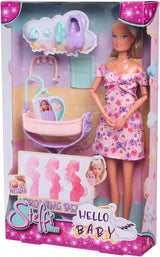 Simba 105733680 Steffi Love Doll Hello Baby (29 cm) - Těhotná panenka s rostoucím bříškem, panenka a doplňky - Hračka pro děti, dívky a kluky od 3 let