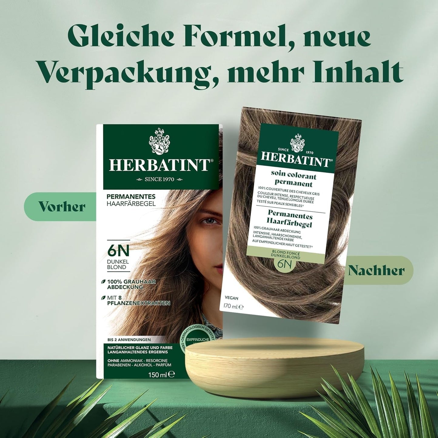 Permanentní gel na barvu vlasů 6N tmavá blond - 170 ml I Bez amoniaku, 100% krytí šedivých vlasů I Testováno na citlivé pokožce, s 8 rostlinnými výtažky Barva na vlasy Naty Shop
