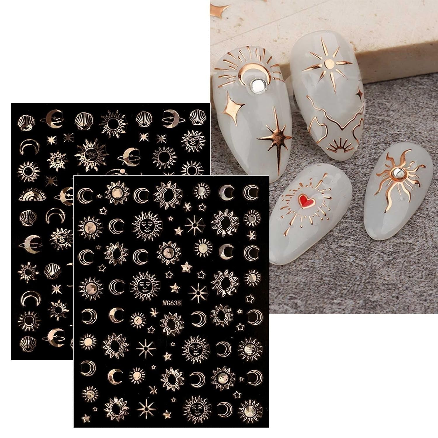 JMEOWIO Nálepka na nehty Mond Stern Sonne 10 Blatt Nálepka na nehty Selbtklebend Nagelaufkleber Bunt Dekoration Nageldesign Zubehör