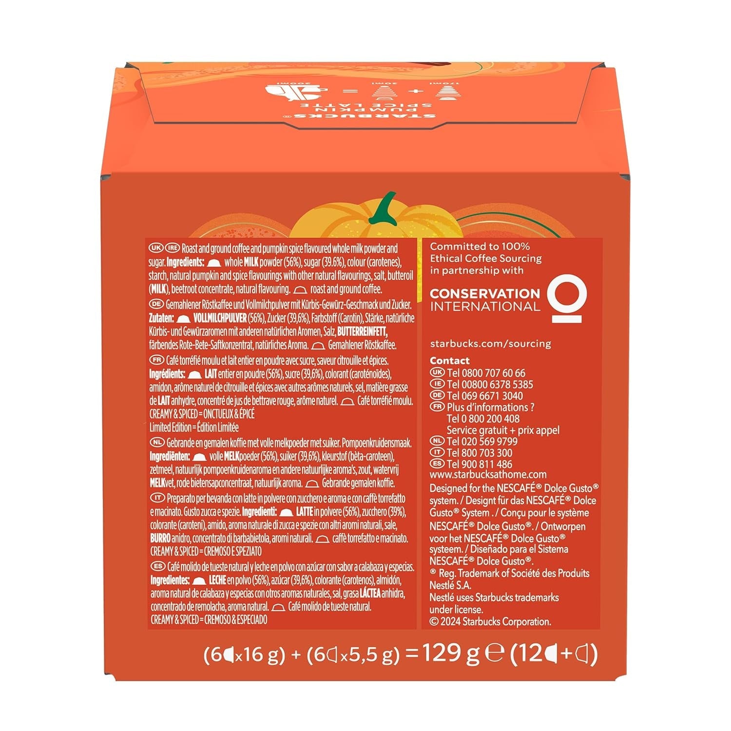 STARBUCKS Pumpkin Spice Latte od Nescafé Dolce Gusto, Dunkle Röstung, Kaffeekapseln 6 x 12 (72 kapslí)