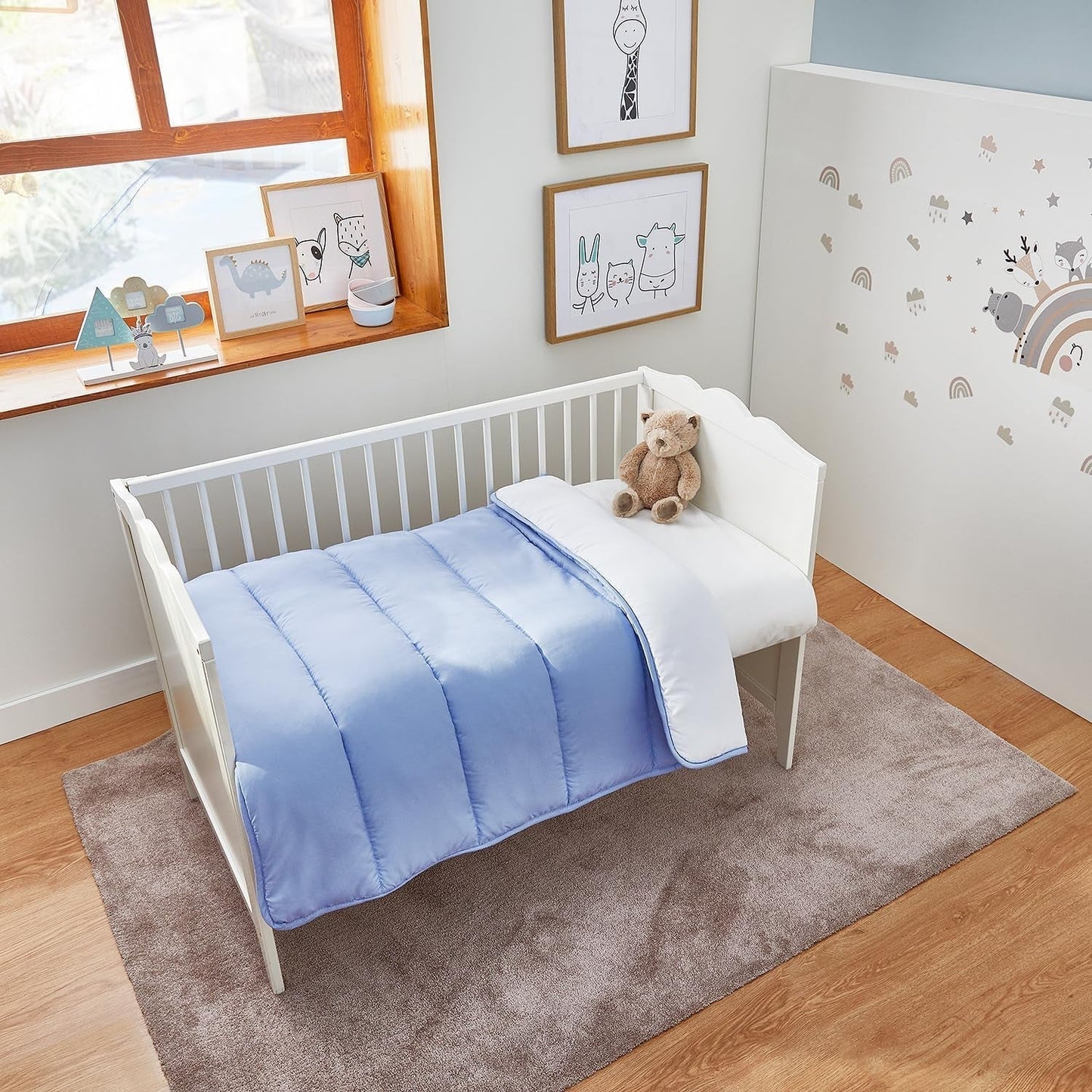 Pikolin Home - Oboustranná přikrývka 300 G - Dvoubarevná severská výplň - Do postýlky 60 - Plněné peřím, hřejivé, prodyšné, modro/bílé, 100 X 120 cm Přikrývky a přikrývky Naty Shop