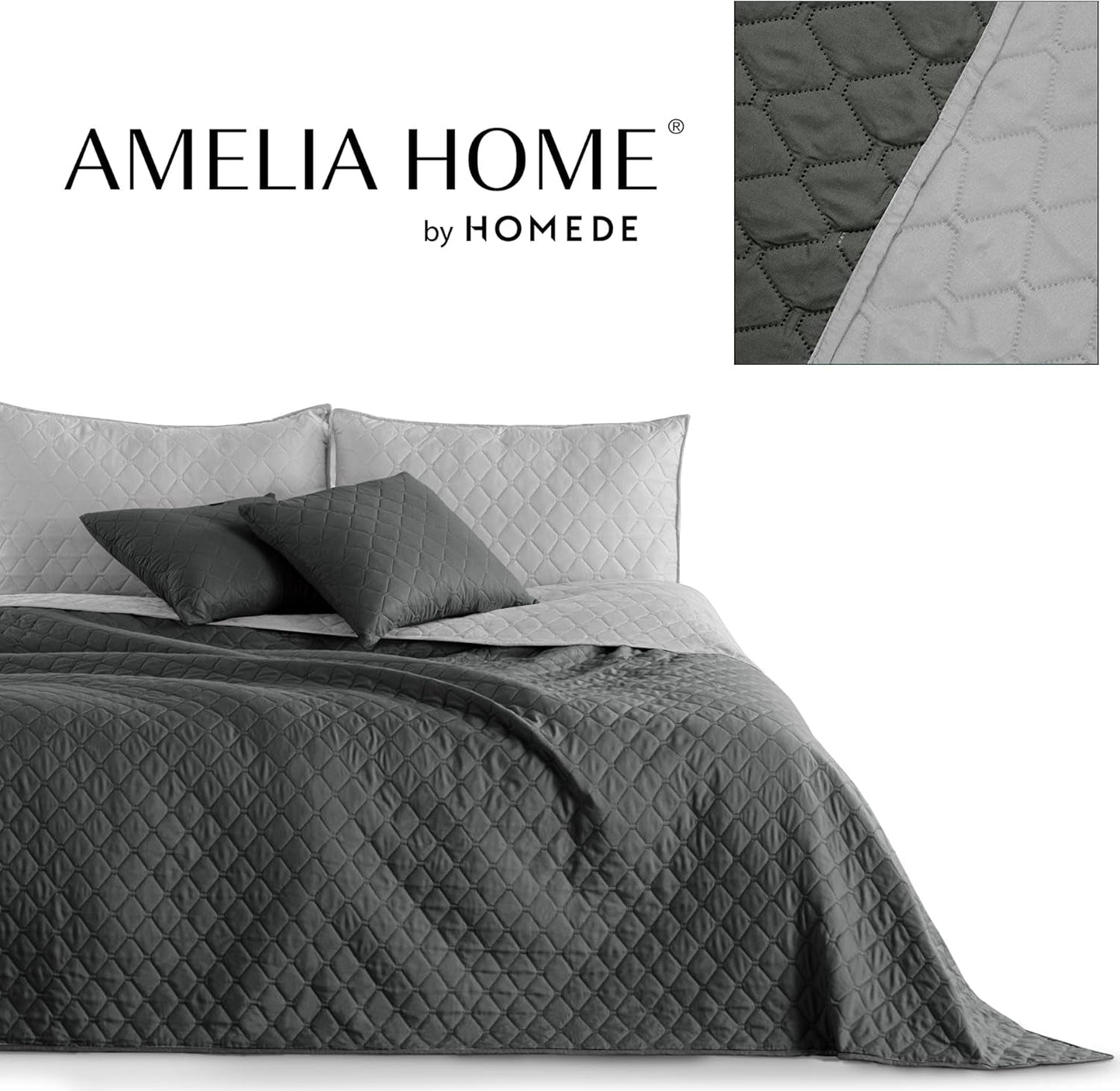 Decoking Přehoz na postel 200 X 220 Cm Grafit Antracit Stříbrně Šedý Oboustranný přehoz snadná údržba Axel Postele a deky Besuche den DecoKing-Store