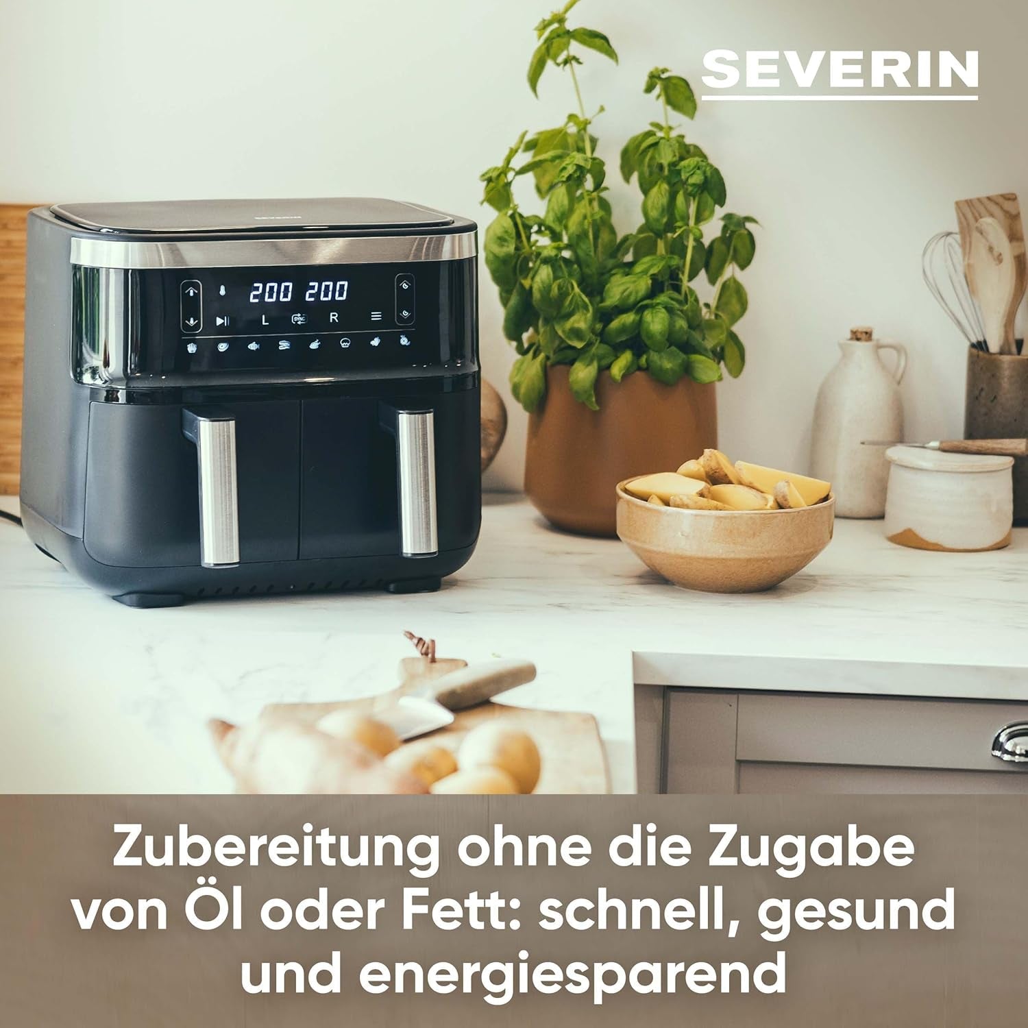 SEVERIN Dvojitá horkovzdušná fritéza s varnou komorou 2 X 3,8 l, 8 automatických programů Spotřebiče Naty Shop