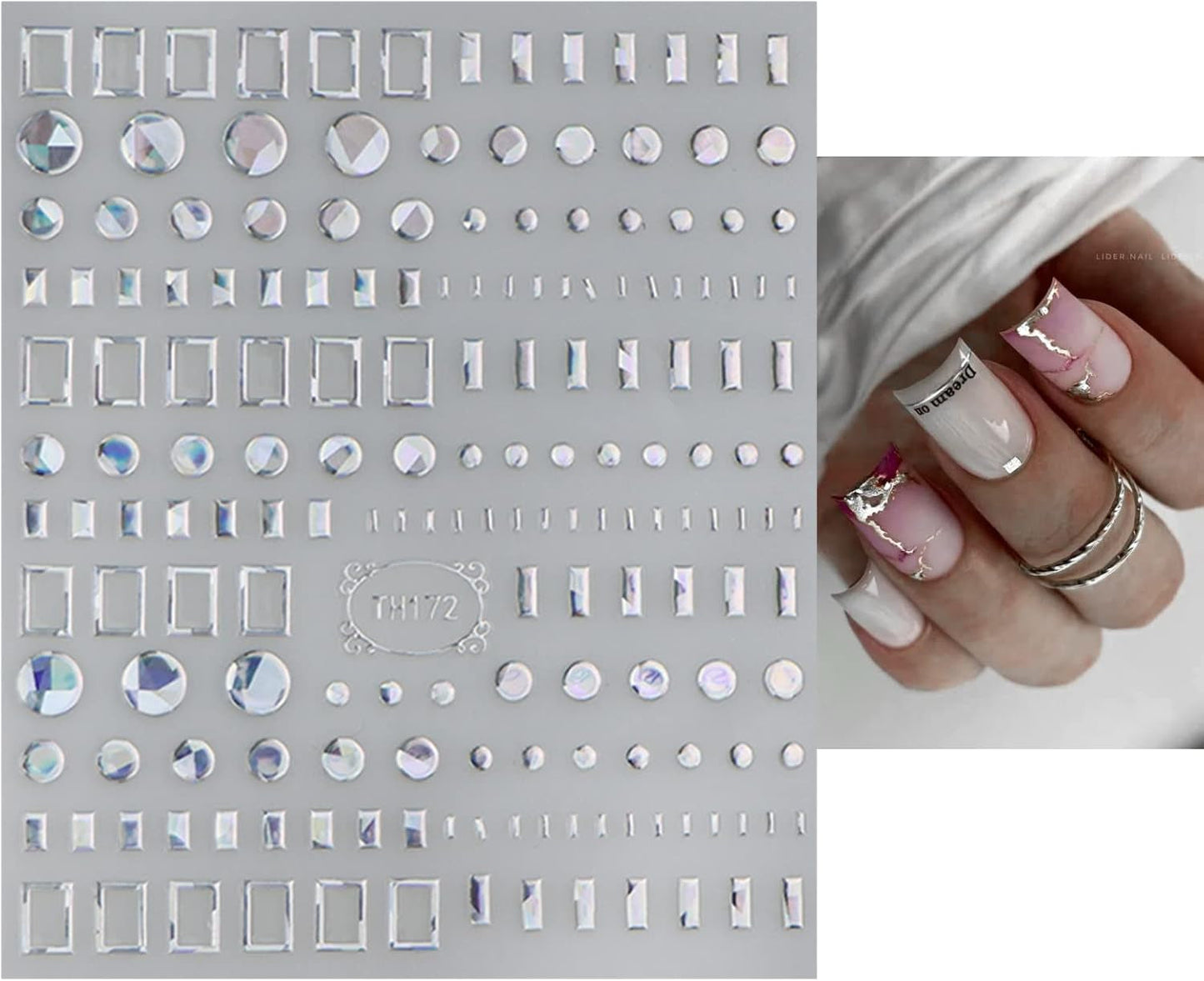JMEOWIO Nálepka na nehty Marmor Linie 9 Blatt Nálepka na nehty Selbstklebend Nagelaufkleber Stříbrná bunt Dekoration Nageldesign Zubehör