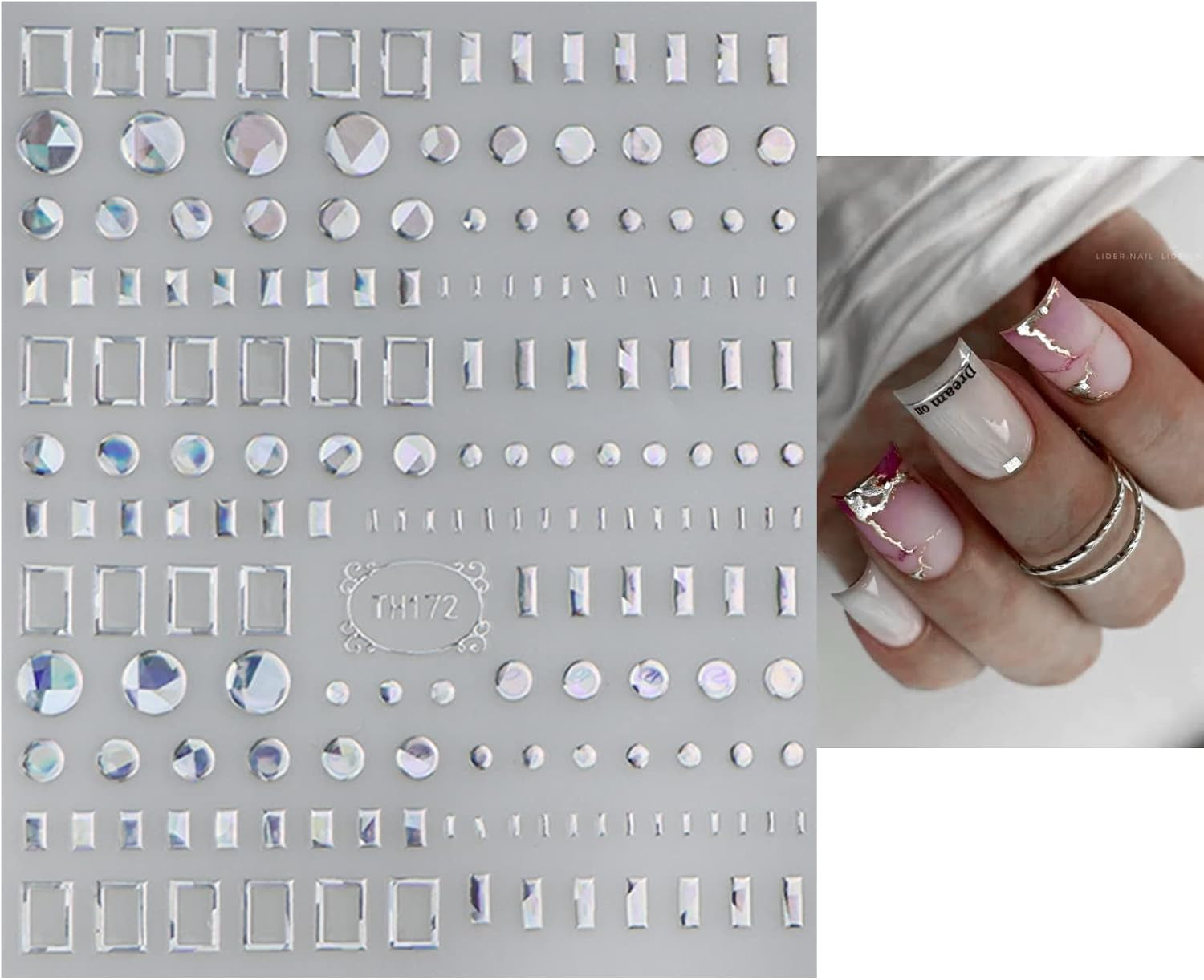 JMEOWIO Nálepka na nehty Marmor Linie 9 Blatt Nálepka na nehty Selbstklebend Nagelaufkleber Stříbrná bunt Dekoration Nageldesign Zubehör