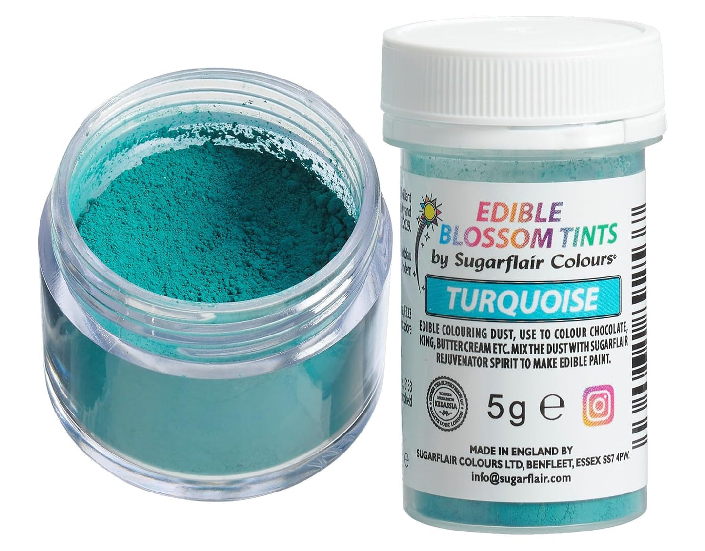 Sugarflair Blossom Tint Dust Turquoise Food Coloring Powder - potravinářské barvivo v prášku na ozdoby dortů, fondán, polevu, čokoládu, máslový krém, makronky a další - 5G