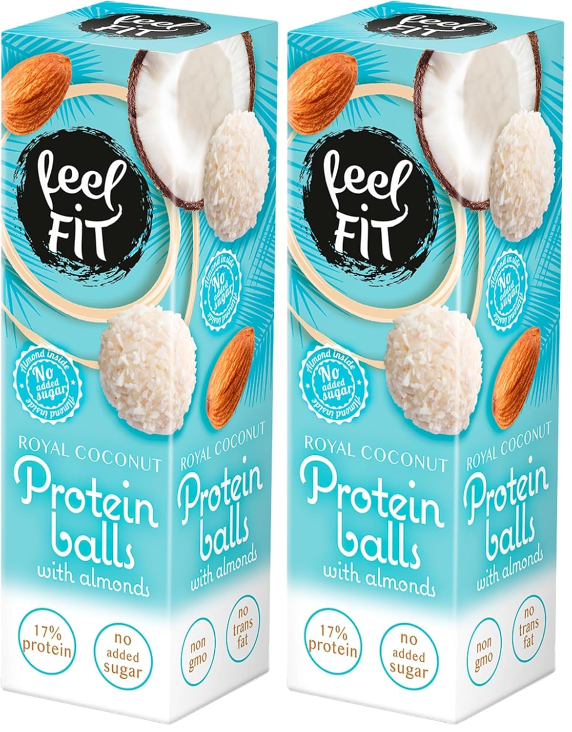Kokosové pralinky bez cukru s mandlemi, feel FIT, bez přidaného cukru, 17 % bílkovin, 63 g