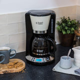 Kávovar Russell Hobbs [Digitální časovač, sprchová hlavice pro optimální odsávání a aroma] Colors+ Creme (1 až 10 šálků, 1,25 l skleněná karafa, topná deska, 1100 W) Kávovar s filtrem 24033-56