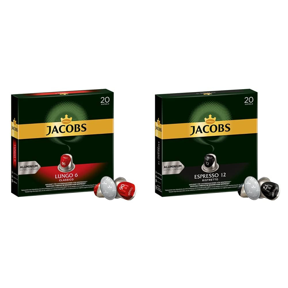 Kaffeekapseln Lungo Classico, intenzita 6 z 12, 10 x 20 Getränke & Kaffeekapseln Espresso Ristretto, Intensität 12 von 12, 200 Kapsel kompatibilní s Nespresso®*, 10 x 20 Getränke