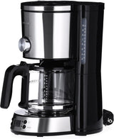Espresso kávovar SEVERIN "TypeSwitch" se skleněnou karafou a časovačem, AromaSwitch pro výběr 2 možností spařování, digitální hodiny s funkcí časovače, až 10 šálků, 1000W, kartáčovaná nerez-černá, KA 4826
