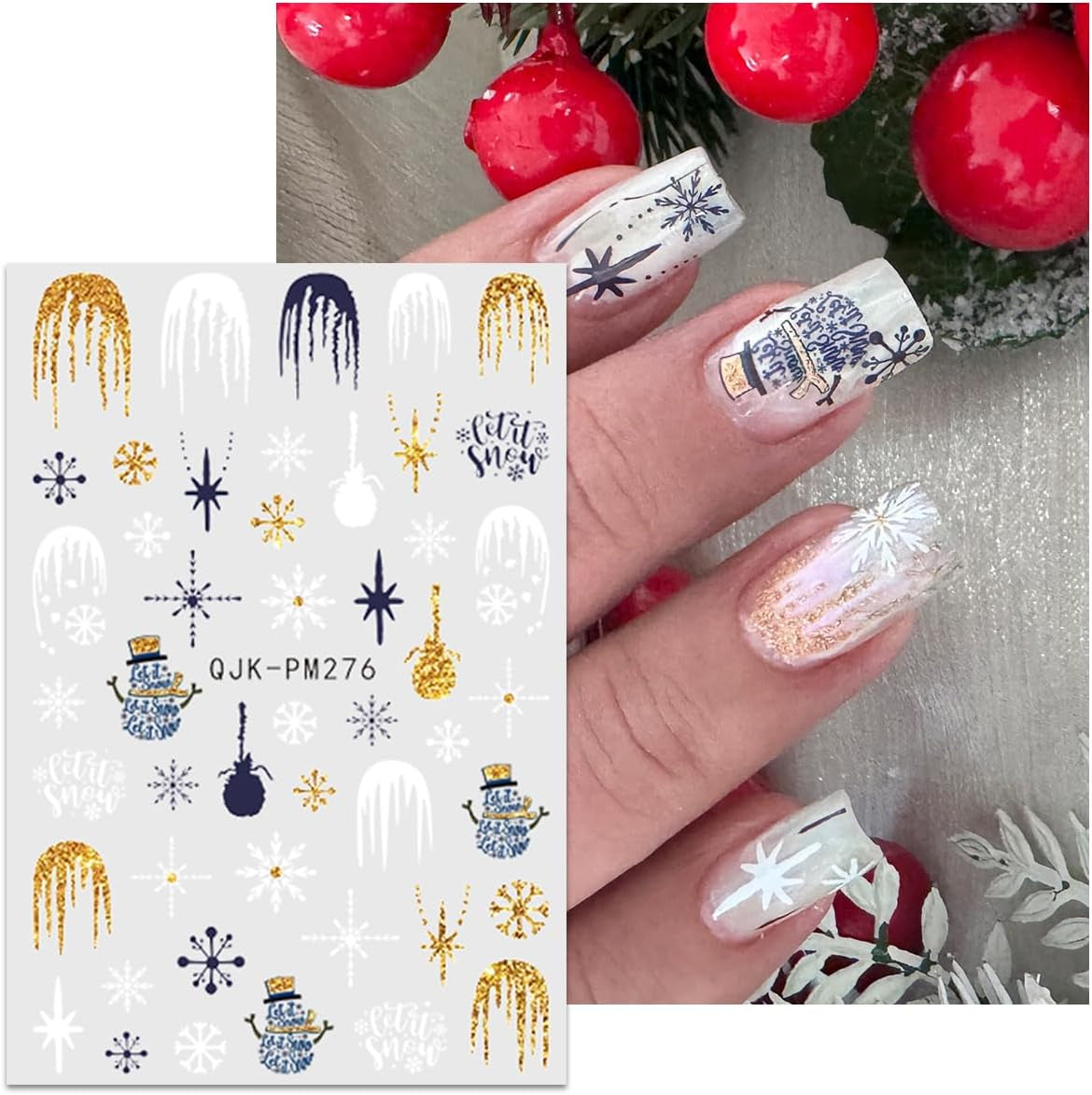 JMEOWIO Nálepka na nehty Weihnachten 10 Blatt Nálepka na nehty Selbstklebend Nagelaufkleber Glitter Schneeflocke Xmas Winter Urlaub Zlatá dekorace Nageldesign Zubehör