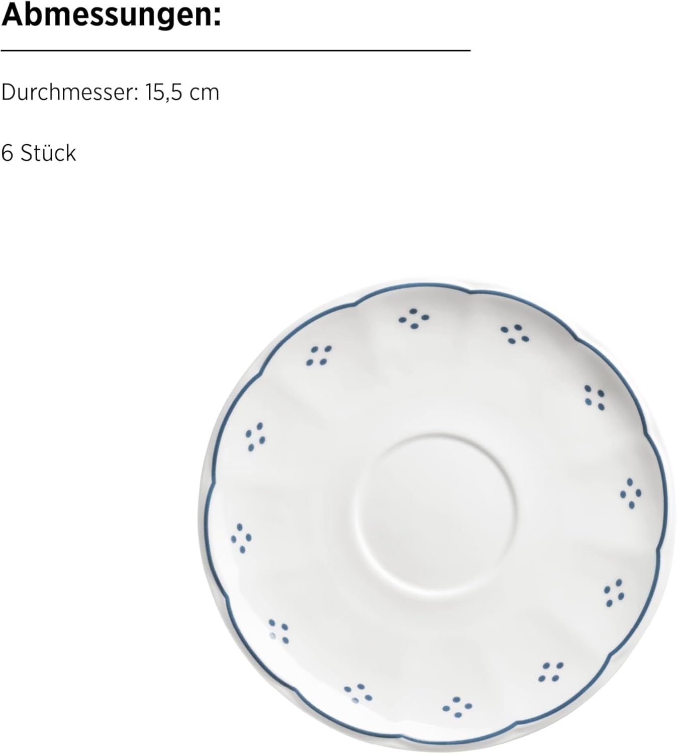 Mäser Lova Series 18dílný porcelánový kávový servis – 6 dezertních talířků (19,5 cm), 6 šálků (19 cl) a 6 podšálků (15,5 cm), modrá