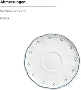 Mäser Lova Series 18dílný porcelánový kávový servis – 6 dezertních talířků (19,5 cm), 6 šálků (19 cl) a 6 podšálků (15,5 cm), modrá