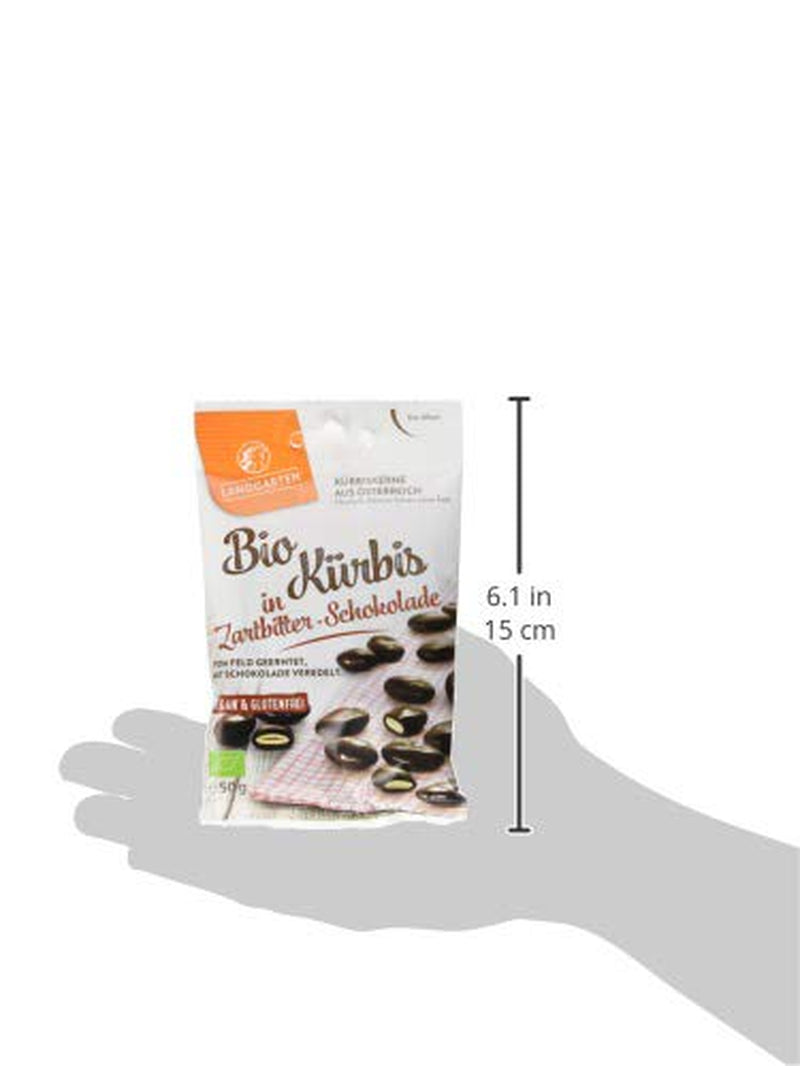 Landgarten Bio dýňová semínka v hořké čokoládě - Veganská čokoládová svačina z pečených dýňových semínek - zdroj hořčíku - 1 x 50 g