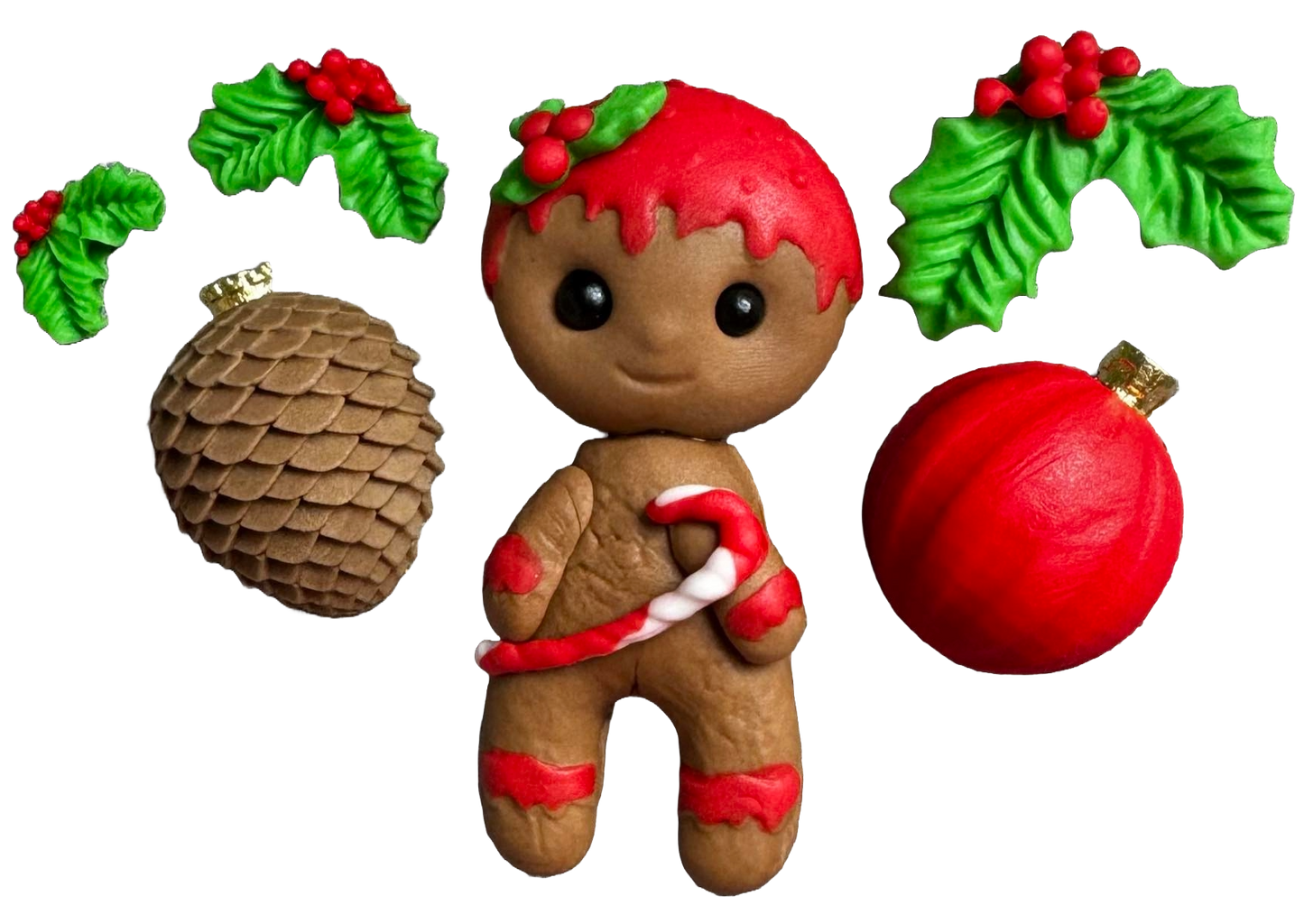 Sada 6 ks jedlých ozdob z cukrové pasty, vánočka, perníček a ozdoby Dekorace z cukrové pasty Naty Shop