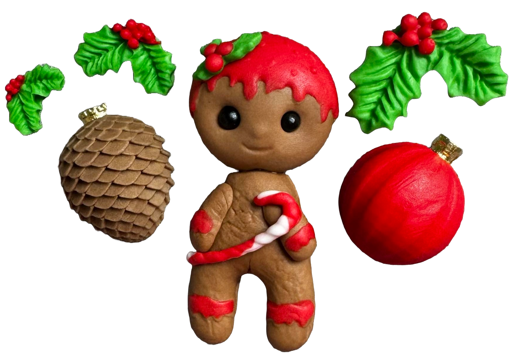 Sada 6 ks jedlých ozdob z cukrové pasty, vánočka, perníček a ozdoby Dekorace z cukrové pasty Naty Shop