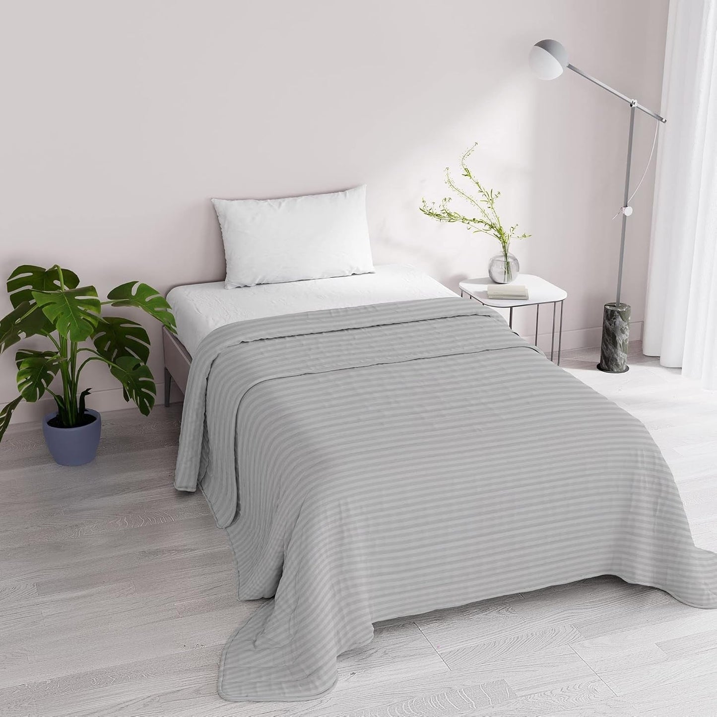 Letní přikrývka Satin Stripes, polyester, krémová, 260X250 Cm Přikrývky a přikrývky Naty Shop Světle šedá 170X250 Cm