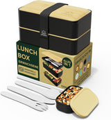 Box na oběd Umami pro dospělé, stohovací Bento Box se 4 příbory a přihrádkami, Box na oběd pro dospělé, Zásobník na salát, Piknikový / Kancelářský obědový box, Uhlově šedá, 1500 ml Naty Shop Box na uskladnění potravin Černá Béžová L - 1200 ml