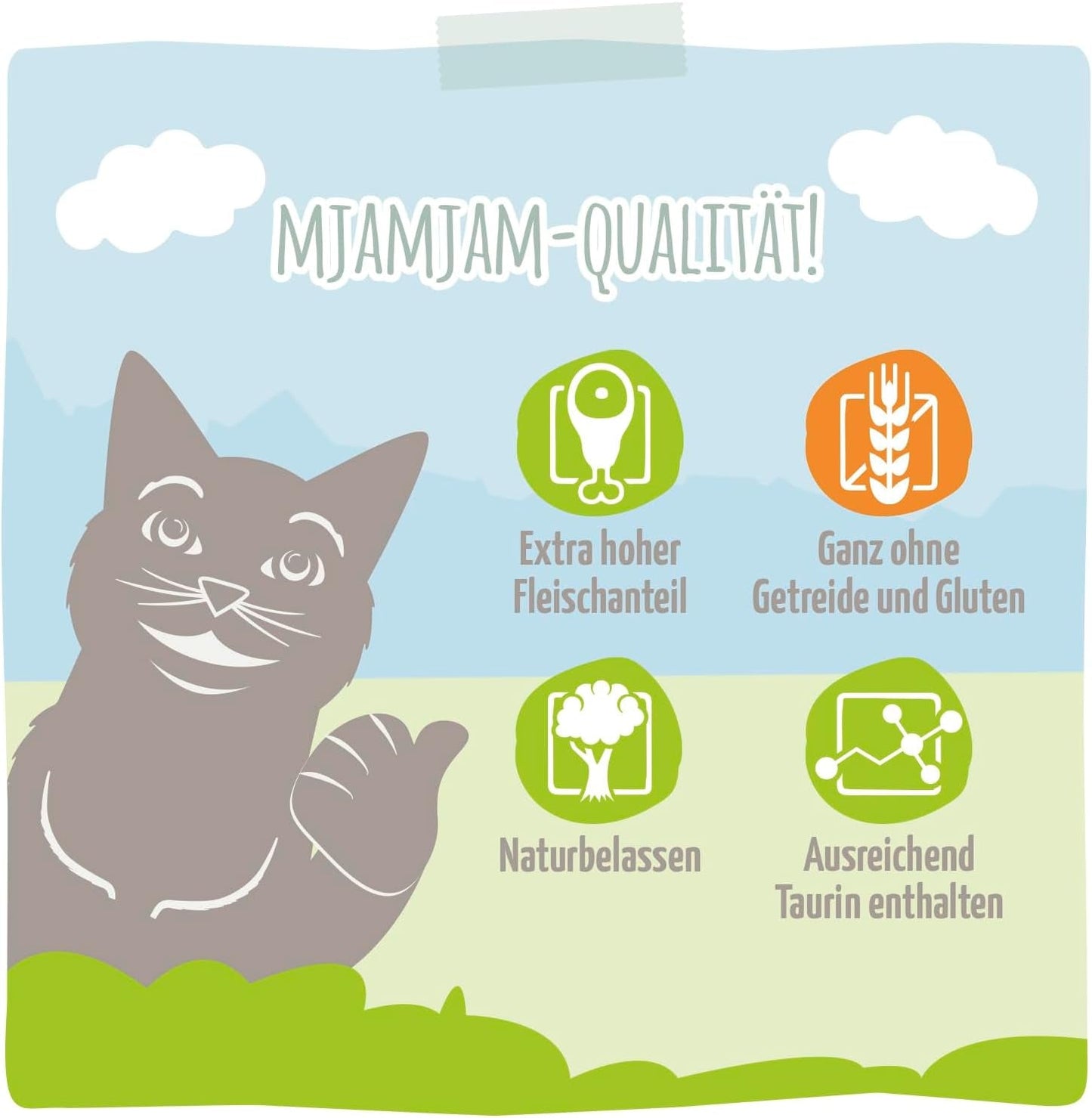 MjAMjAM - Prémiové mokré krmivo pro kočky - Stlačitelný sáček - DUO s rafinovaným telecím a sleděm, balení 12 ks (12 x 125 g), bez obilovin