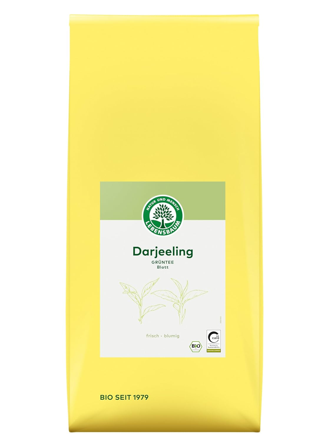 Lebensbaum Darjeeling celolistový zelený čaj, bio čaj, zelený čaj s příchutí čerstvých květin, světle zelená barva, 1000 g