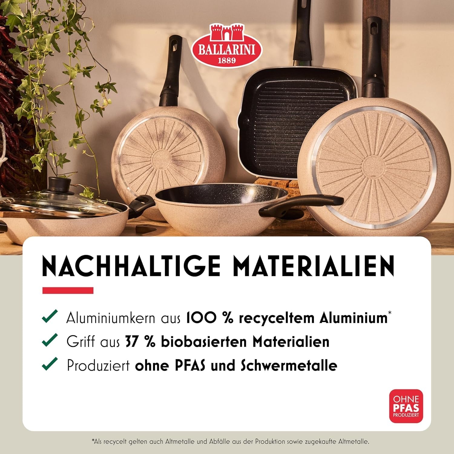 Pánev Ledro, 24 cm, hliník, vhodná na indukci, nepřilnavý keramický povrch, Thermopoint, Made in Italy, béžové Hrnce a pánve Naty Shop