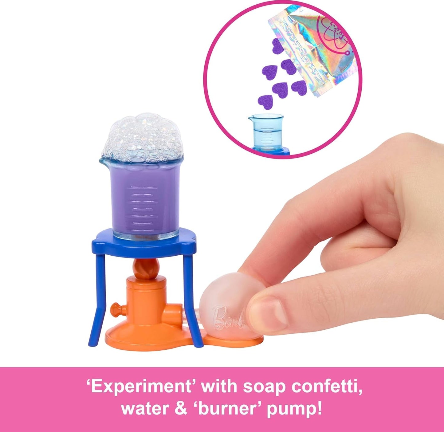 Panenka Barbie Scientist a doplňky s módní blonďatou panenkou, laboratorním stolem, mikroskopem, kádinkou měnící barvu a Petriho miskou, JCR70
