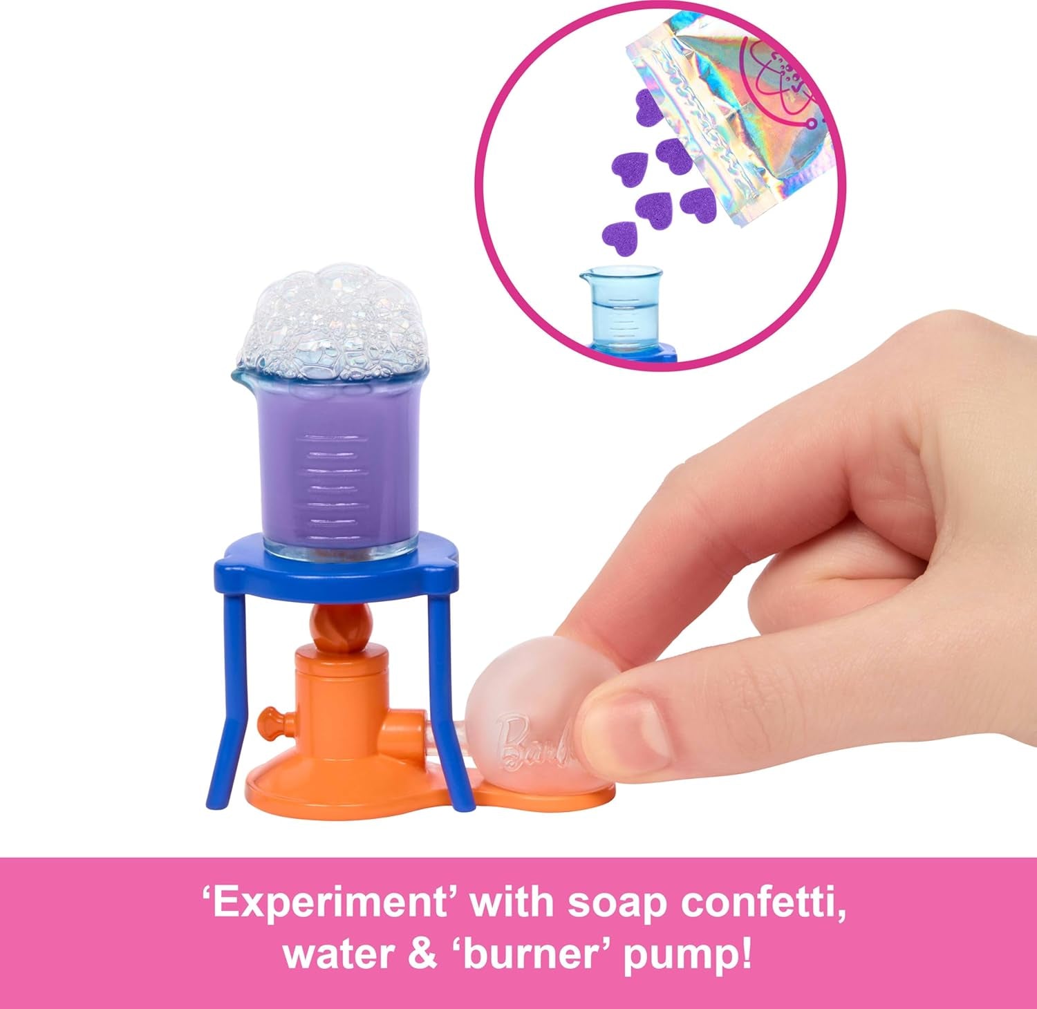 Panenka Barbie Scientist a doplňky s módní blonďatou panenkou, laboratorním stolem, mikroskopem, kádinkou měnící barvu a Petriho miskou, JCR70
