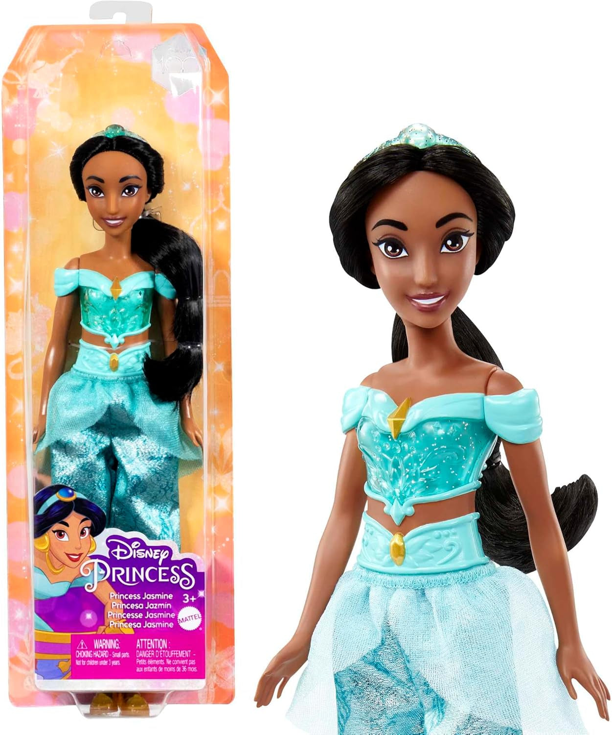 Mattel Disney Princess Toy Jasmine Fashion pohyblivá panenka se třpytivým oblečením a doplňky Dárek pro děti inspirovaný filmem Disney HLW12 Naty Shop Dolls Vícebarevné
