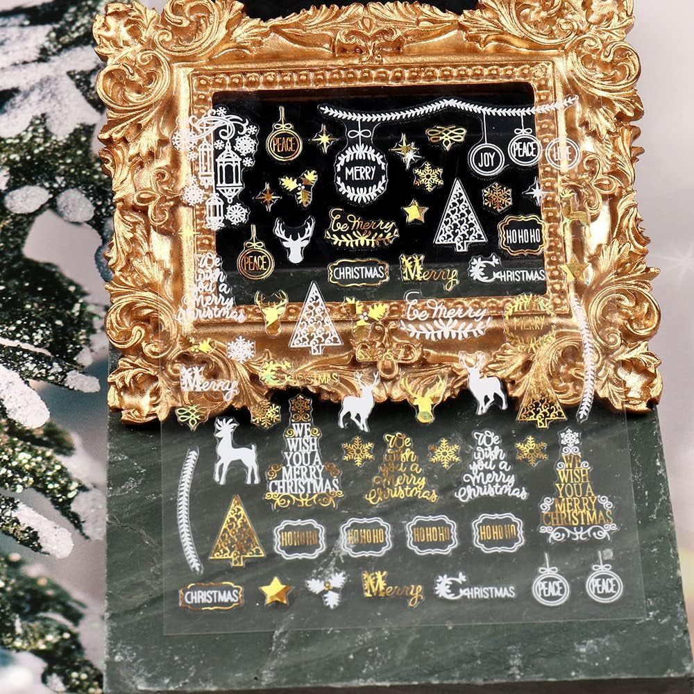 9 Blatt Nagelsticker Weihnachten Nagelaufkleber Selbtklebend Weiß Rentier Schneemann Samolepka na nehty Dekoration Nageldesign Zubehör
