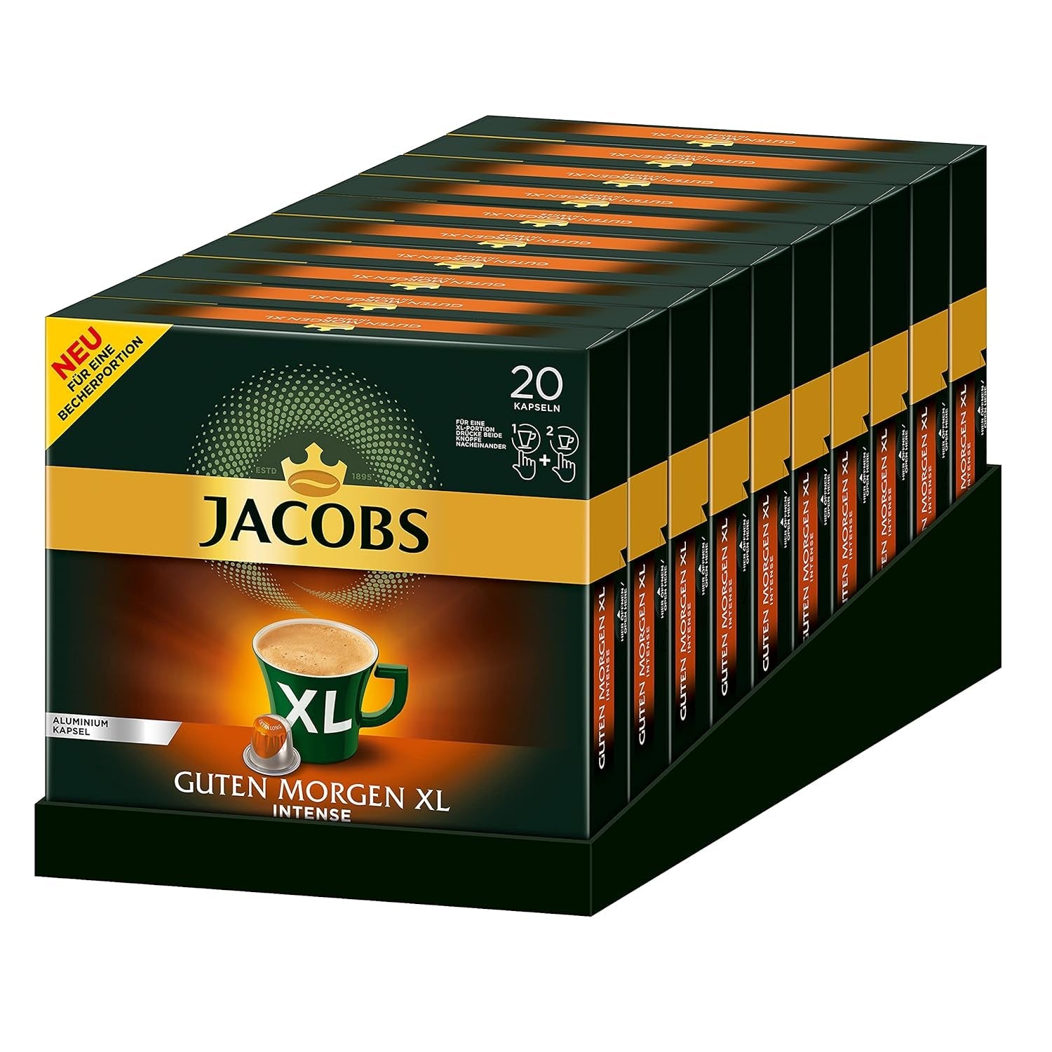 Jacobs Kaffeekapseln Guten Morgen XL Intense - 10er Pack (10 x 20 Getränke) & Kaffeekapseln Krönung Crema, 200 Nespresso kompatibilní Kapseln, 10er Pack, 10 x 20 Getränke, 1040 g