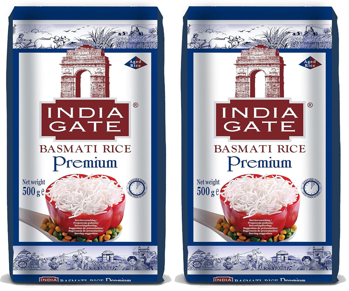 INDIA GATE Premium Basmati rýže – Aromatická, jemná dlouhozrnná rýže z Indie, jemná dlouhozrnná rýže (1 x 500 g)