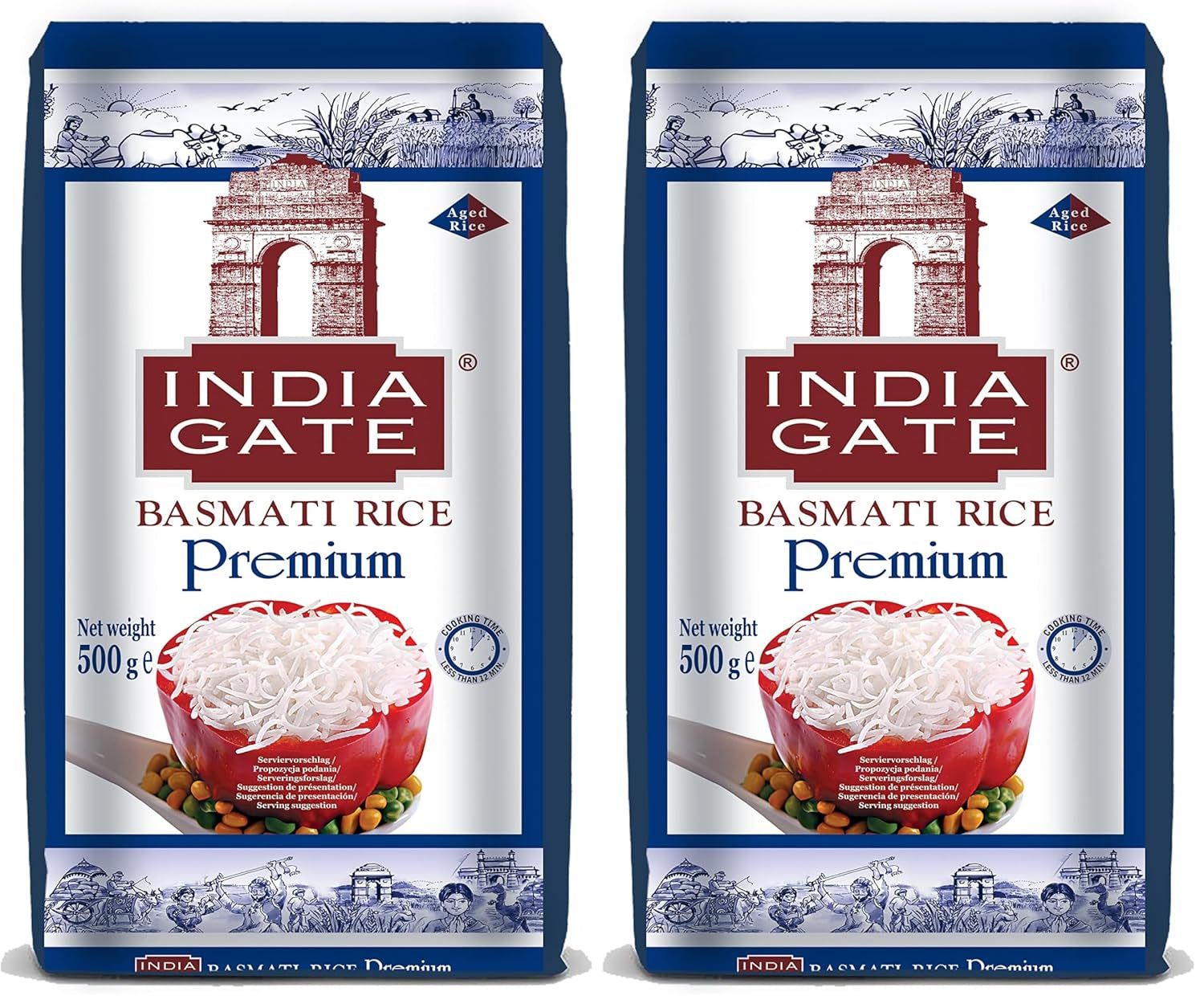 INDIA GATE Premium Basmati rýže – Aromatická, jemná dlouhozrnná rýže z Indie, jemná dlouhozrnná rýže (1 x 500 g)