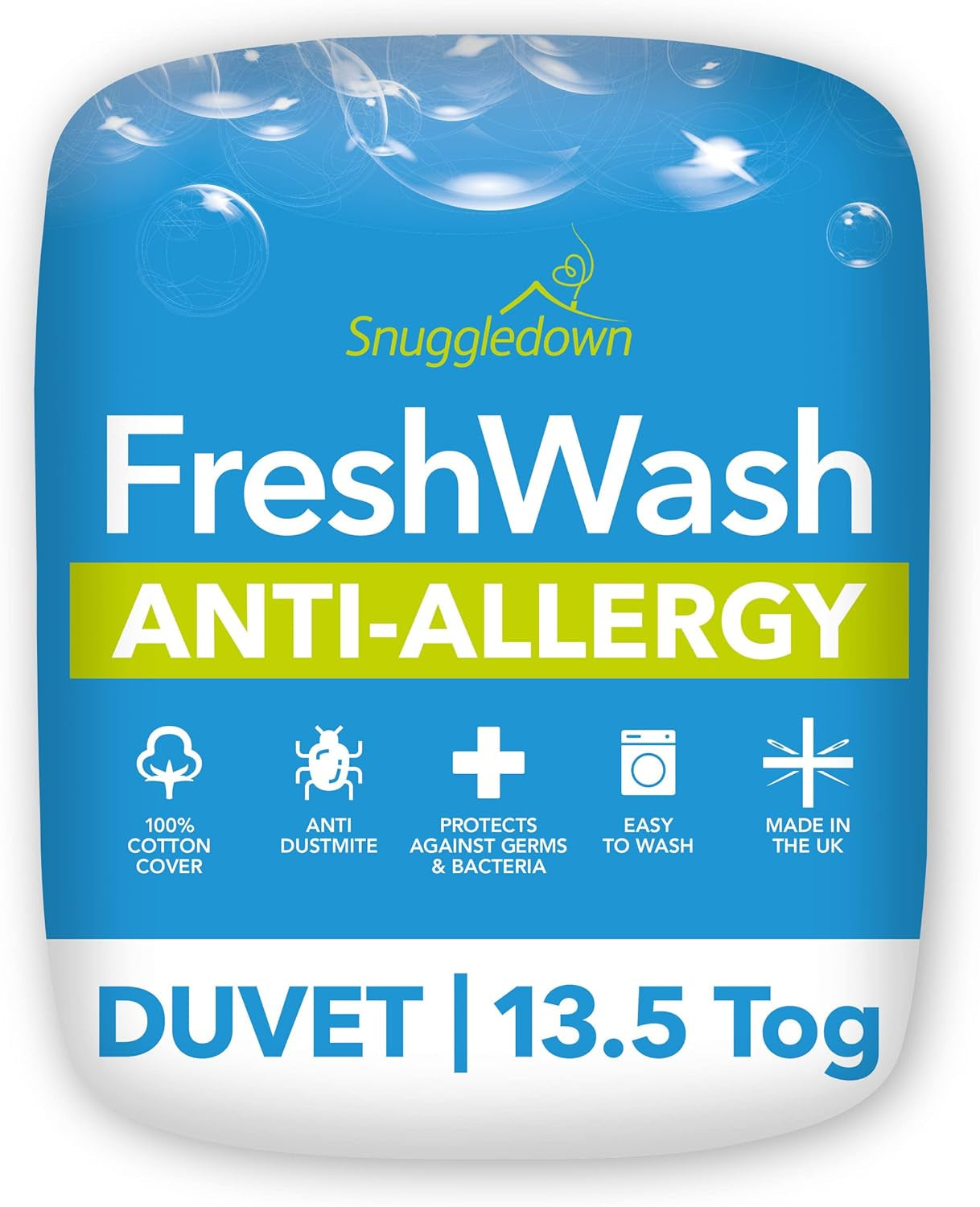Přikrývka pro alergiky Snuggledown Freshwash, 13,5 Tog Zimní Teplá, bavlna, bílá, jednolůžko Peřiny a přikrývky Naty Shop 10 X 225 X 220 cm 13,5 Tog