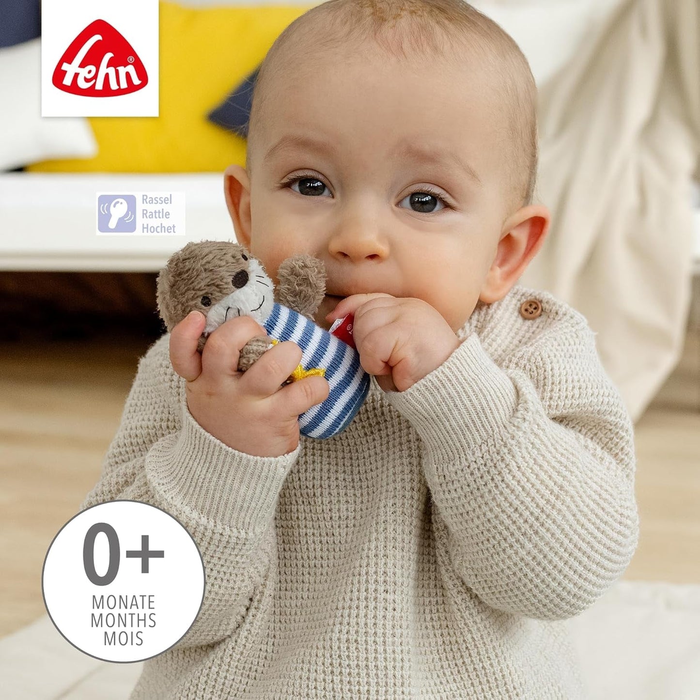 Fehn mini chrastítko vydra - mini hračka pro chrastění, ohmatávání a hraní si s měkkým a plyšovým látkovým zvířátkem - věrný společník pro miminka a batolata ve věku 0+ měsíců Baby Toys Naty Shop