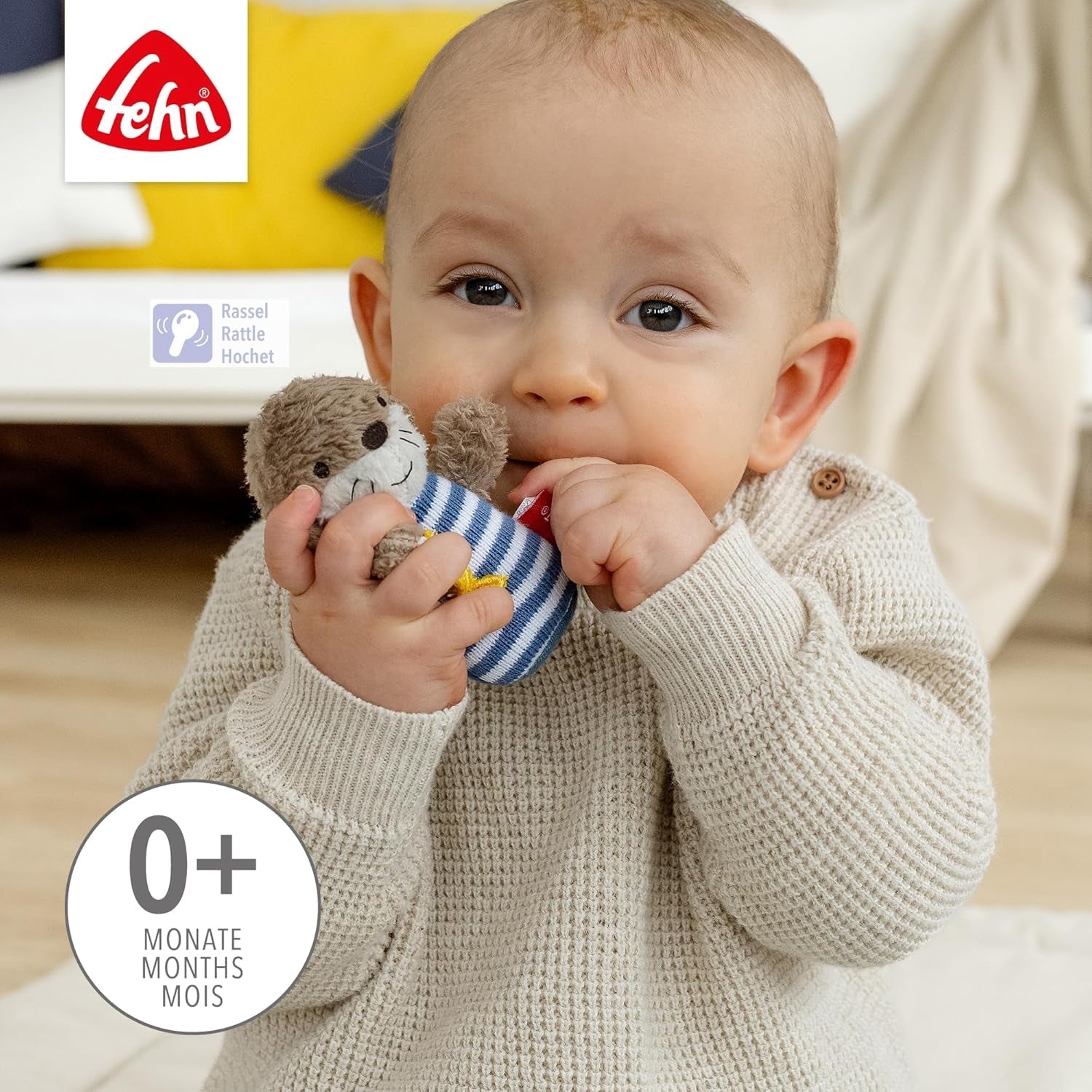 Fehn mini chrastítko vydra - mini hračka pro chrastění, ohmatávání a hraní si s měkkým a plyšovým látkovým zvířátkem - věrný společník pro miminka a batolata ve věku 0+ měsíců Baby Toys Naty Shop