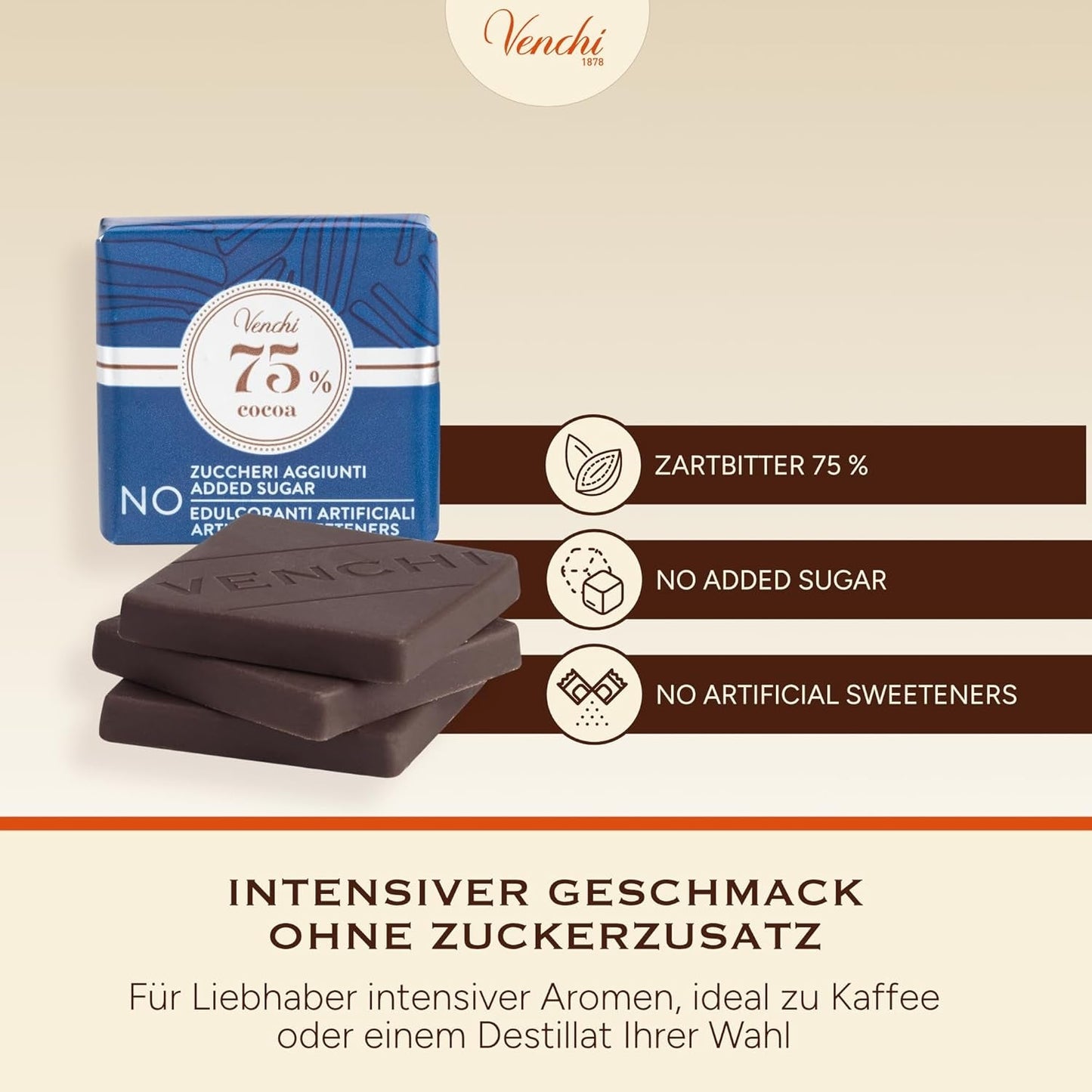 Venchi – Granblend Extra Black 75 % bez přidaného cukru, 1 kg – bez umělých sladidel – bez lepku – vegan