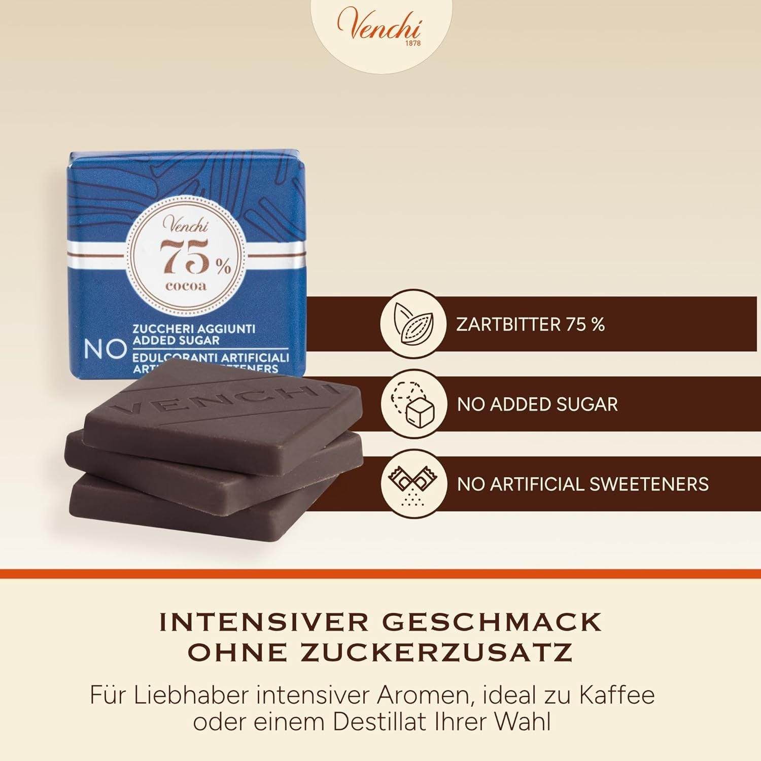 Venchi – Granblend Extra Black 75 % bez přidaného cukru, 1 kg – bez umělých sladidel – bez lepku – vegan