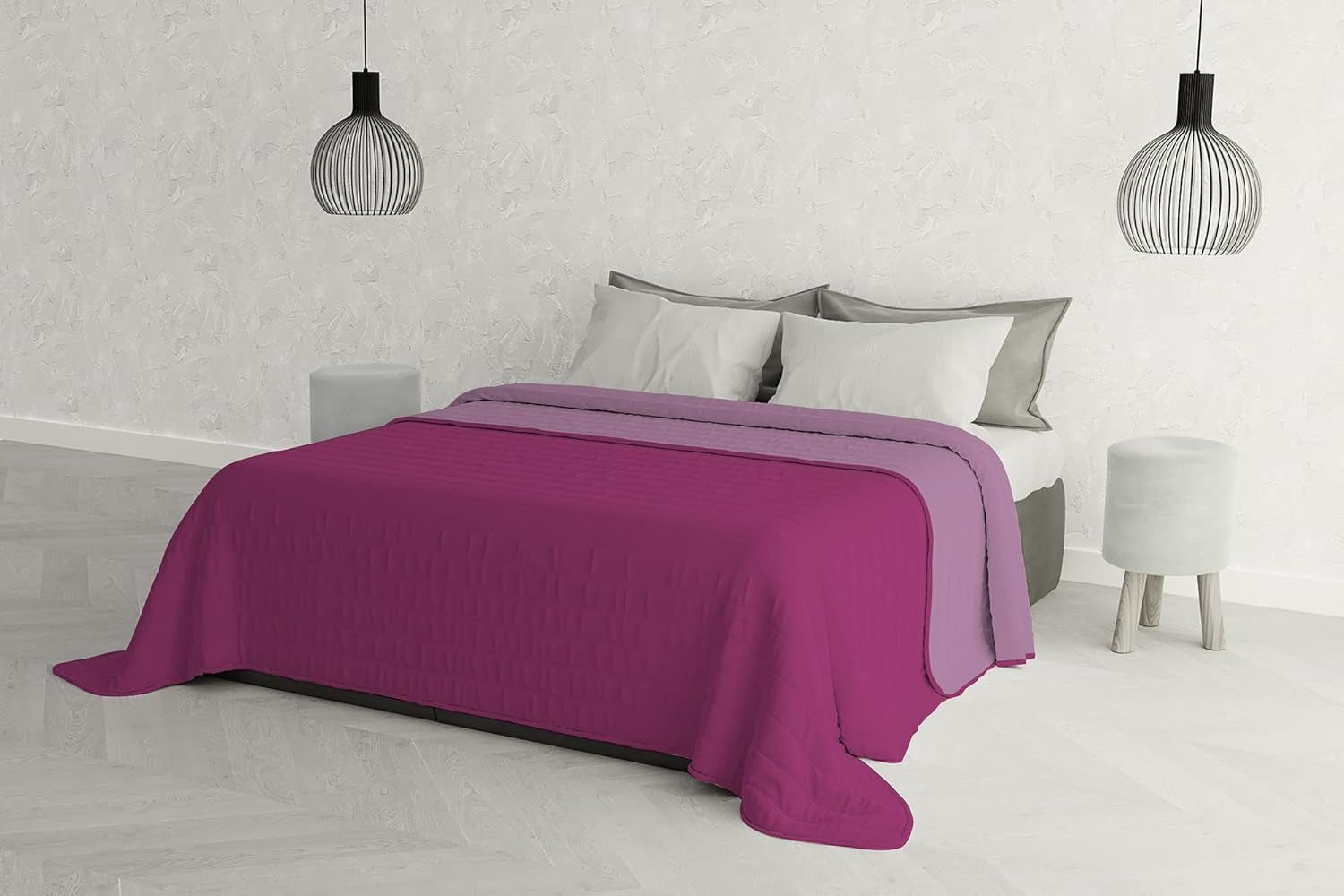 Elegantní přikrývka na dvojlůžko 260 X 270 Cm Tmavě modrá/Jablkově zelená Postele a přikrývky Besuche den Italské Ložní prádlo Lilac/Fuchsia