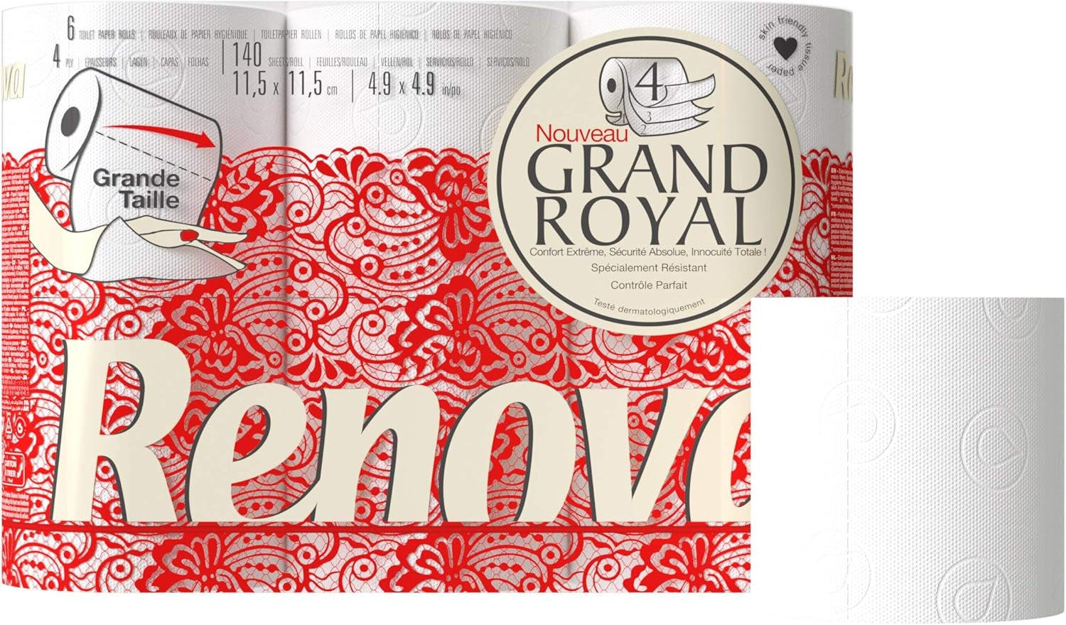 Toaletní papír Renova Renova Grand Royal 4vrstvý - 6 rolí, velký (balení 5 ks)