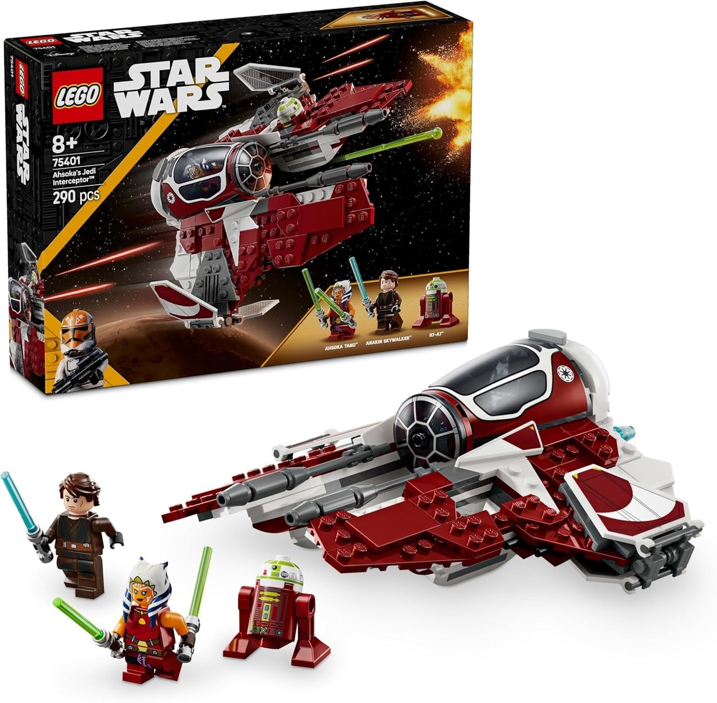 LEGO Star Wars 75401 Ahsoka's Jedi Interceptor Starfighter pro fanoušky Clone Wars Minifigurky Ahsoka Tano a Anakin Skywalker se světelnými meči a R7-A7 pro chlapce a dívky od 8 let Stavebnice Beuche den LEGO-Store Výchozí název