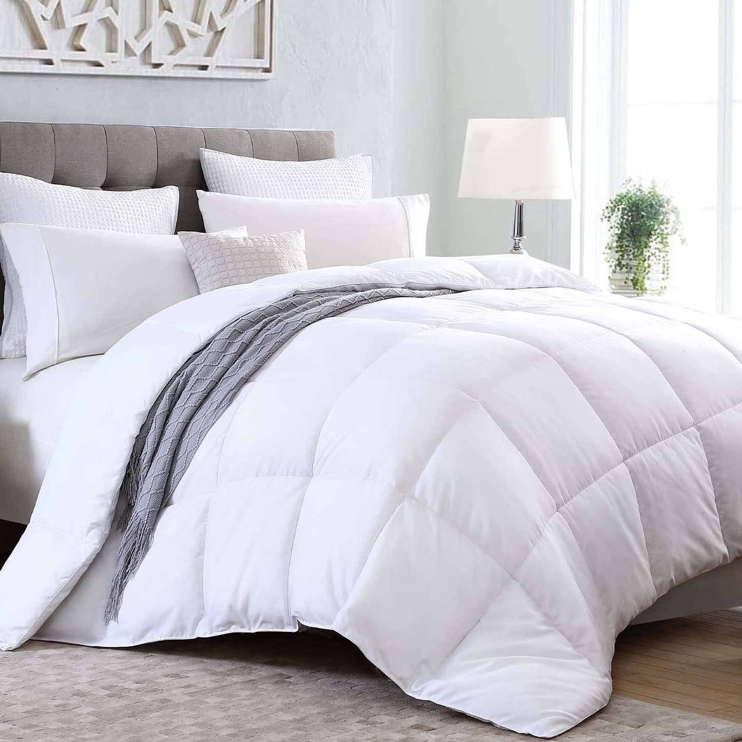 Kingsley Trend Alternativní bílá péřová přikrývka pro všechna roční období, pro každou sezónu, přikrývka King Size (2,6 M X 2,3 M), měkká, přikrývky a přikrývky, které lze prát v pračce Naty Shop King White