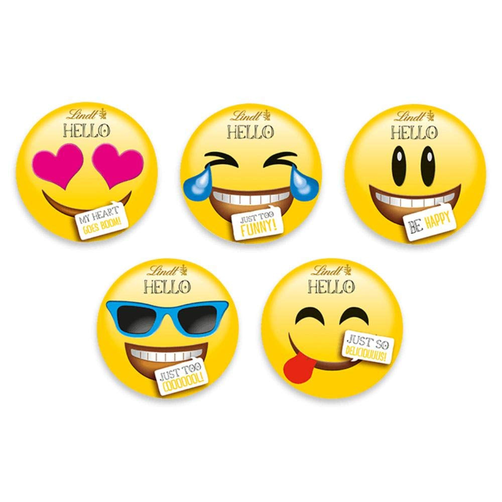 Čokoládový sortiment (37 kuliček LINDOR, 24 Hello Mini tyčinek, 10 Mini Fioretto), čokoládový dárek (1 x 815 g) a HELLO Mini Emoti, mléčná čokoláda v 5 designech emotikonů, 164 g