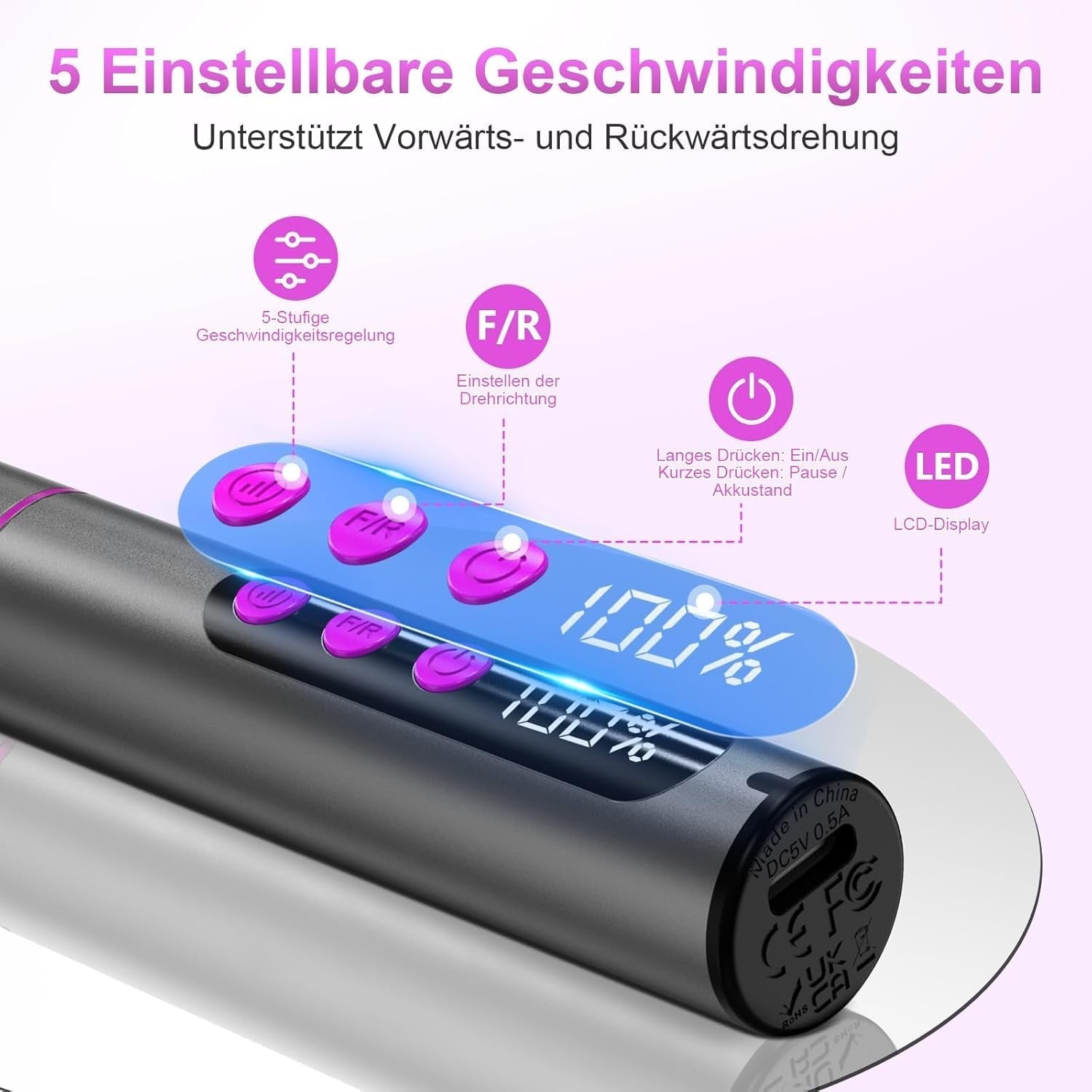 Akumulátorový elektrický pilník na nehty – 35 000 ot./min na gelové nehty, profesionální pilník na nehty a akrylové nehty 12 v 1, sada na manikúru a pedikúru 5 rychlostí