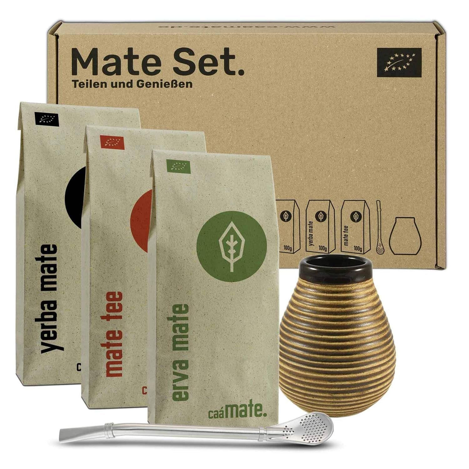 Keramická čajová sada Mate ● 3 druhy BIO Mate + Hrnek Mate + Bombilla + návod na přípravu (Vintage)