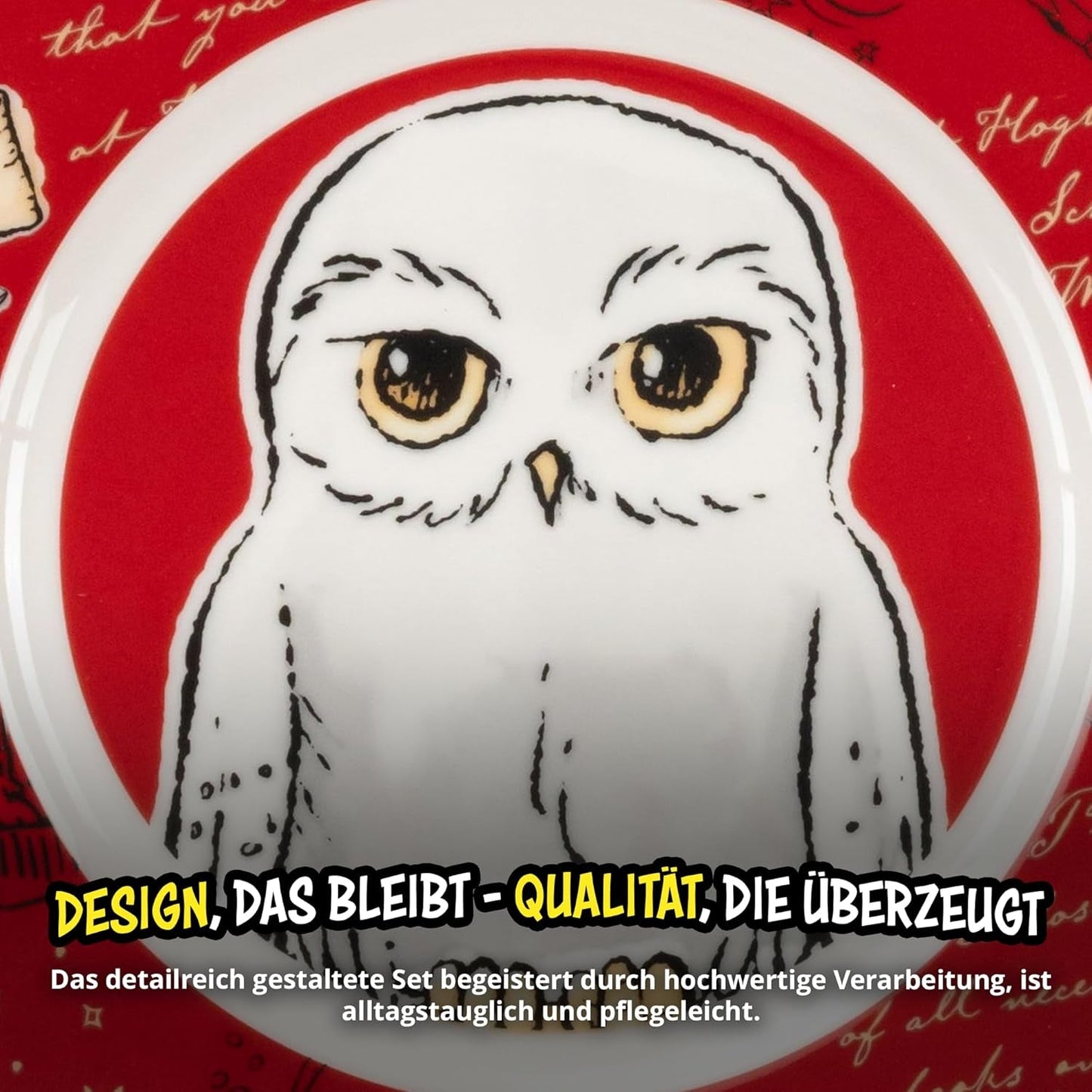 Harry Potter 3dílná sada nádobí, červená, porcelánová snídaňová sada s talířem Ø 19 cm, hrnkem 220 ml a miskou 330 ml, sada nádobí