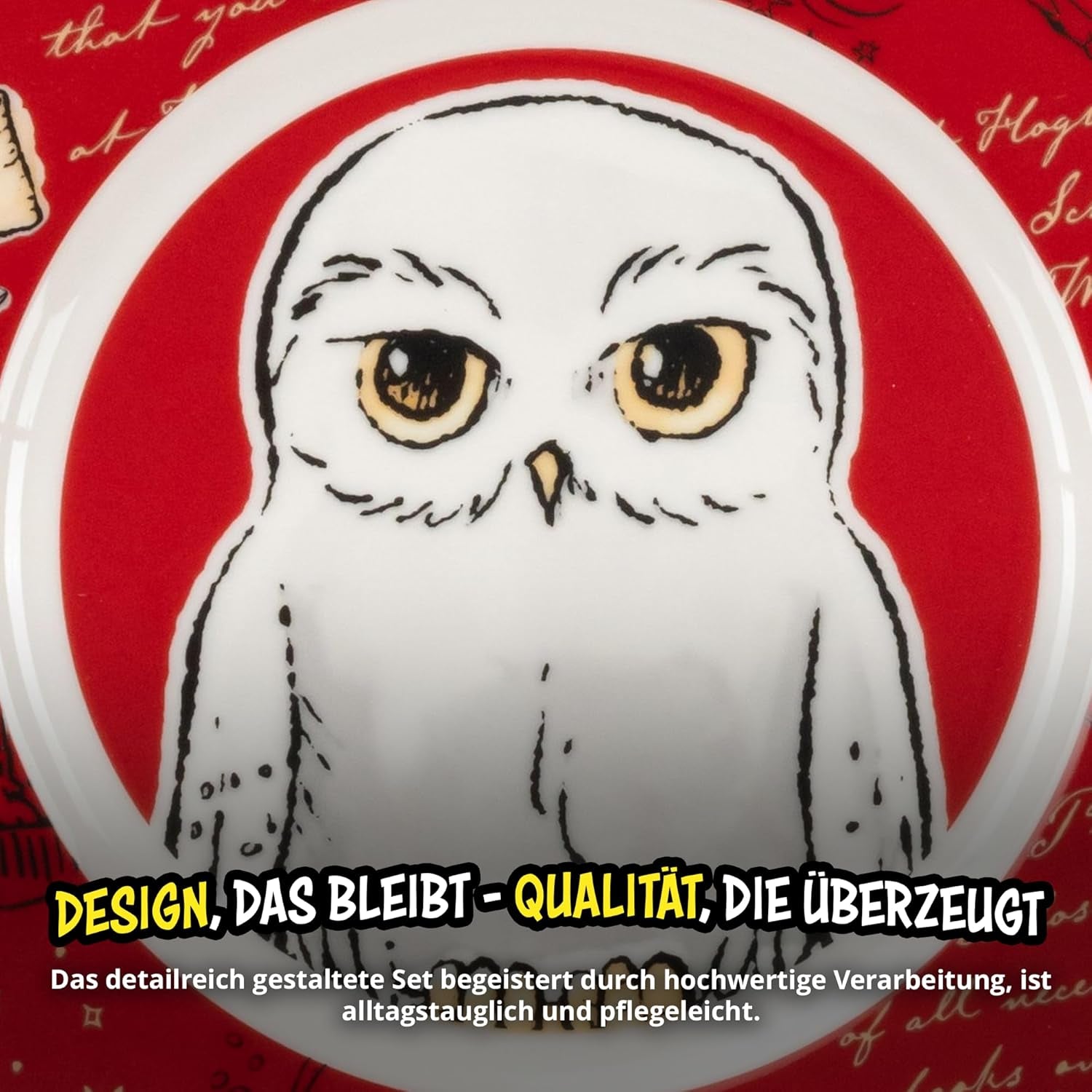 Harry Potter 3dílná sada nádobí, červená, porcelánová snídaňová sada s talířem Ø 19 cm, hrnkem 220 ml a miskou 330 ml, sada nádobí