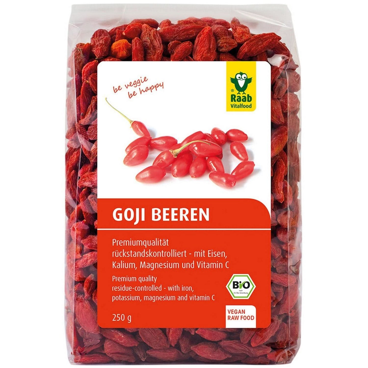 Raab Vitalfood Bio Goji Berries, prémiová kvalita, 500 gramů Naty Shop dehydratované produkty 250 gramů