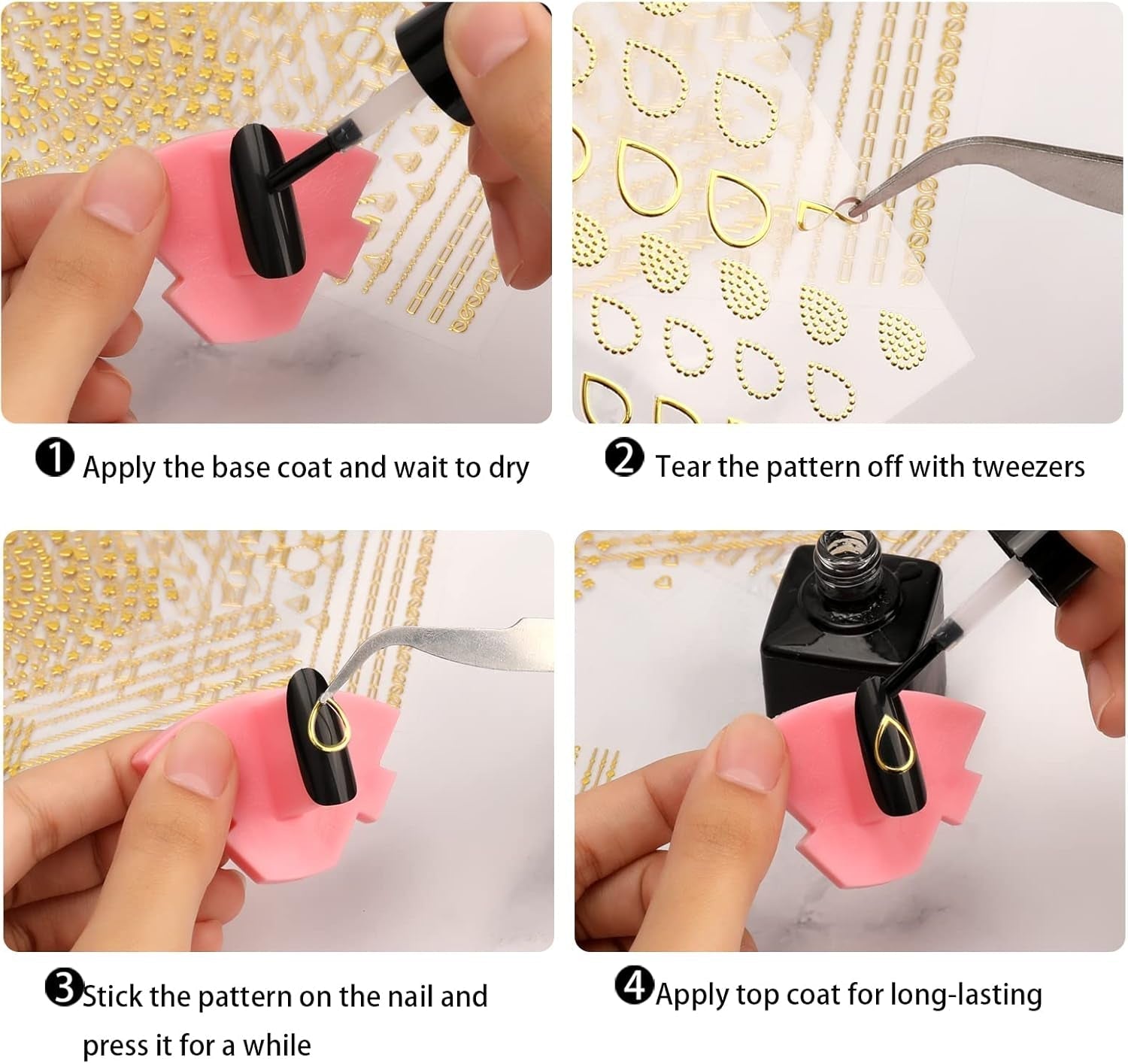 MWOOT 10 Sheets Gold Nálepka na nehty Abziehbilder Nálepka na nehty, 3D samolepicí nálepky na nehty Sada Linien Streifenband Design, Diy Metallisch Nailart Aufkleber Maniküre Zubehör Für Nagel Dekoration