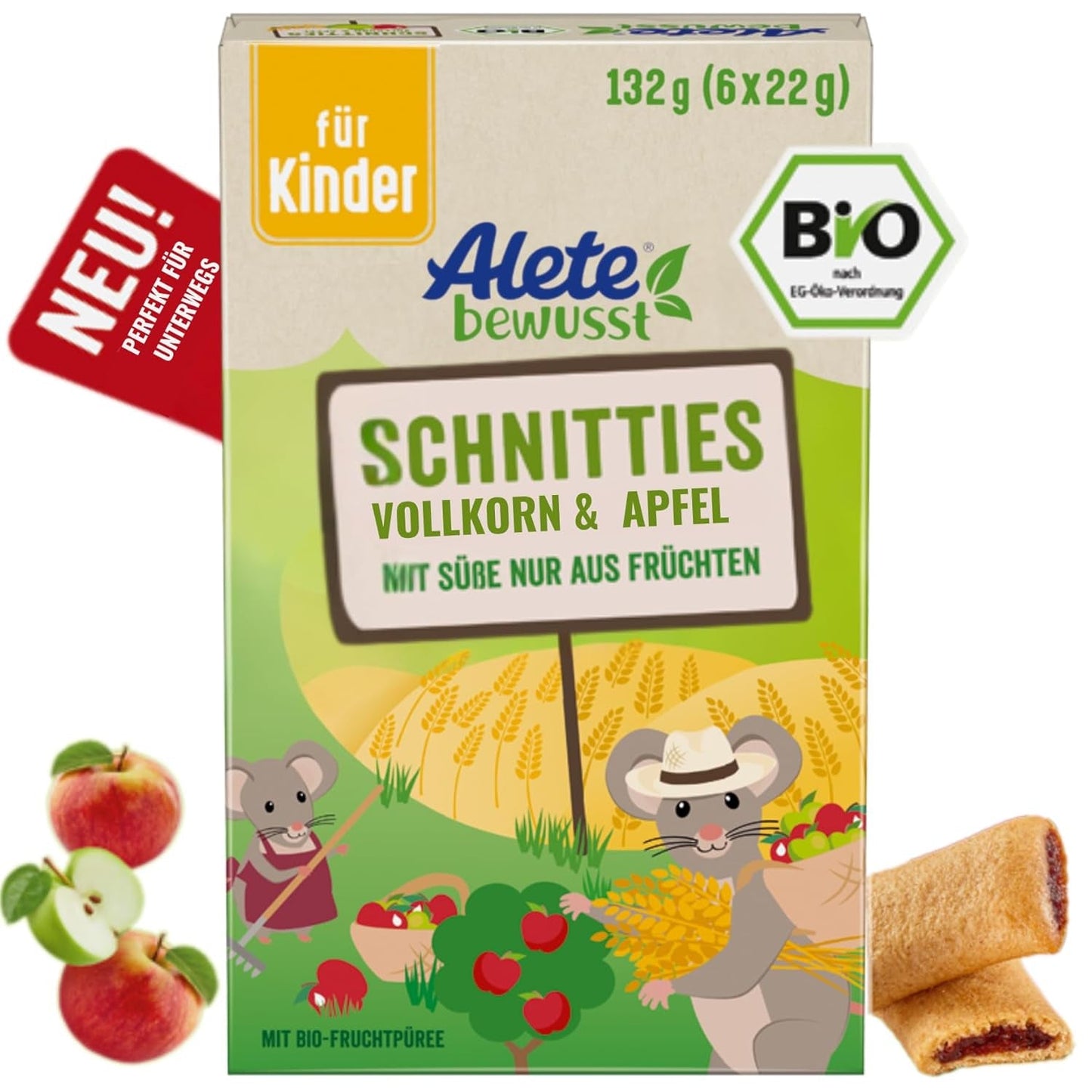 Alete Bio krájené koláče s celozrnnými zrny a jablkem 6 x 22 g