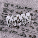 JMEOWIO 3D Nálepka na nehty Schwarz Weiß Blume Nálepka na nehty Selbstklebend Nagelaufkleber 5D Stereoskopisch Blumen Dekoration Nageldesign Zubehör 4 Blatt